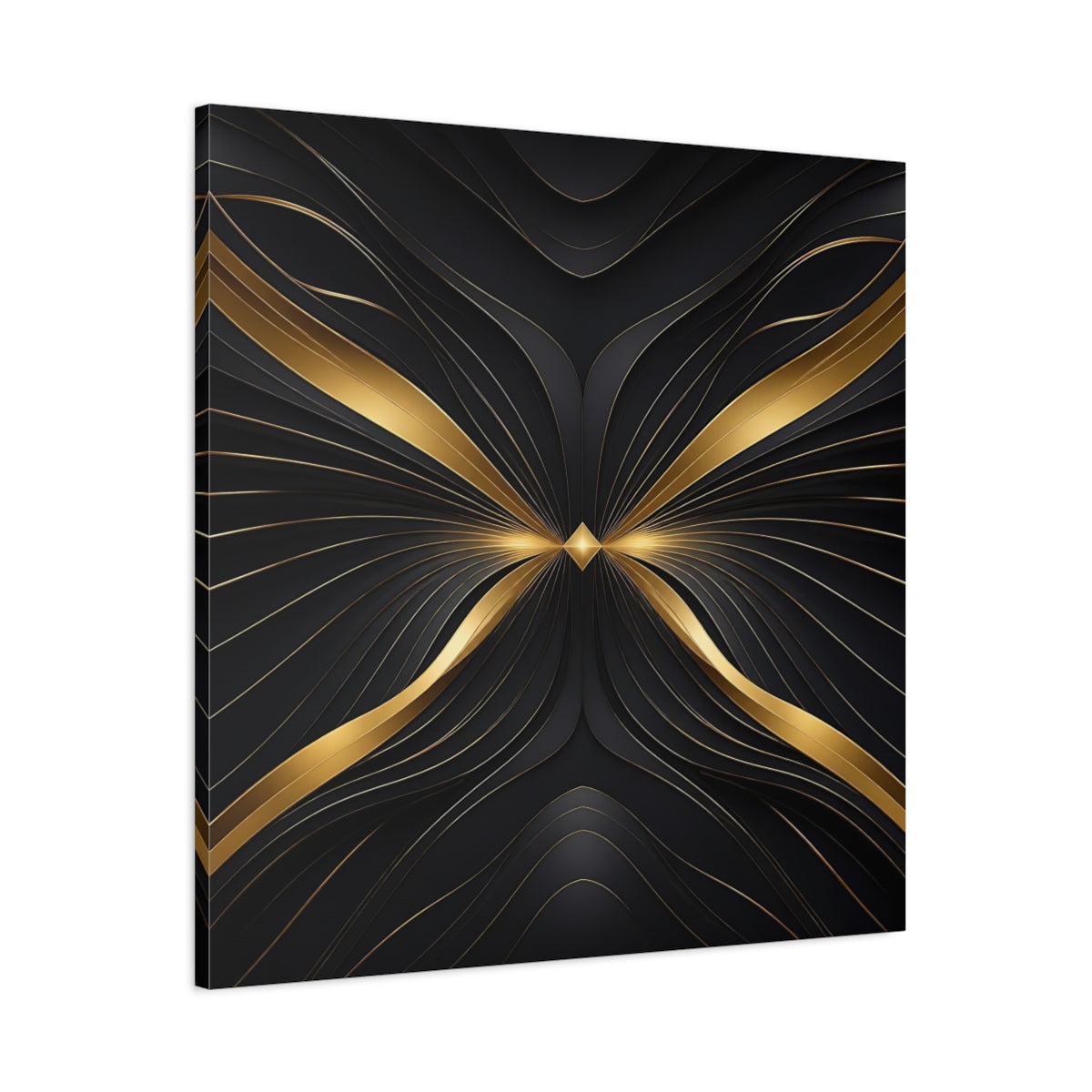 Main Mockup. Abstract Abstract Lines Gold And Black Abstract shown as stretched canvas wall art
