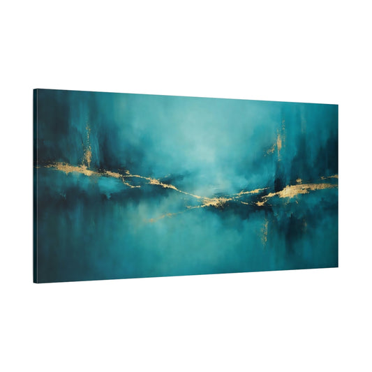 Main Mockup. Abstract Abstract Lines Teal And Gold shown as stretched canvas wall art