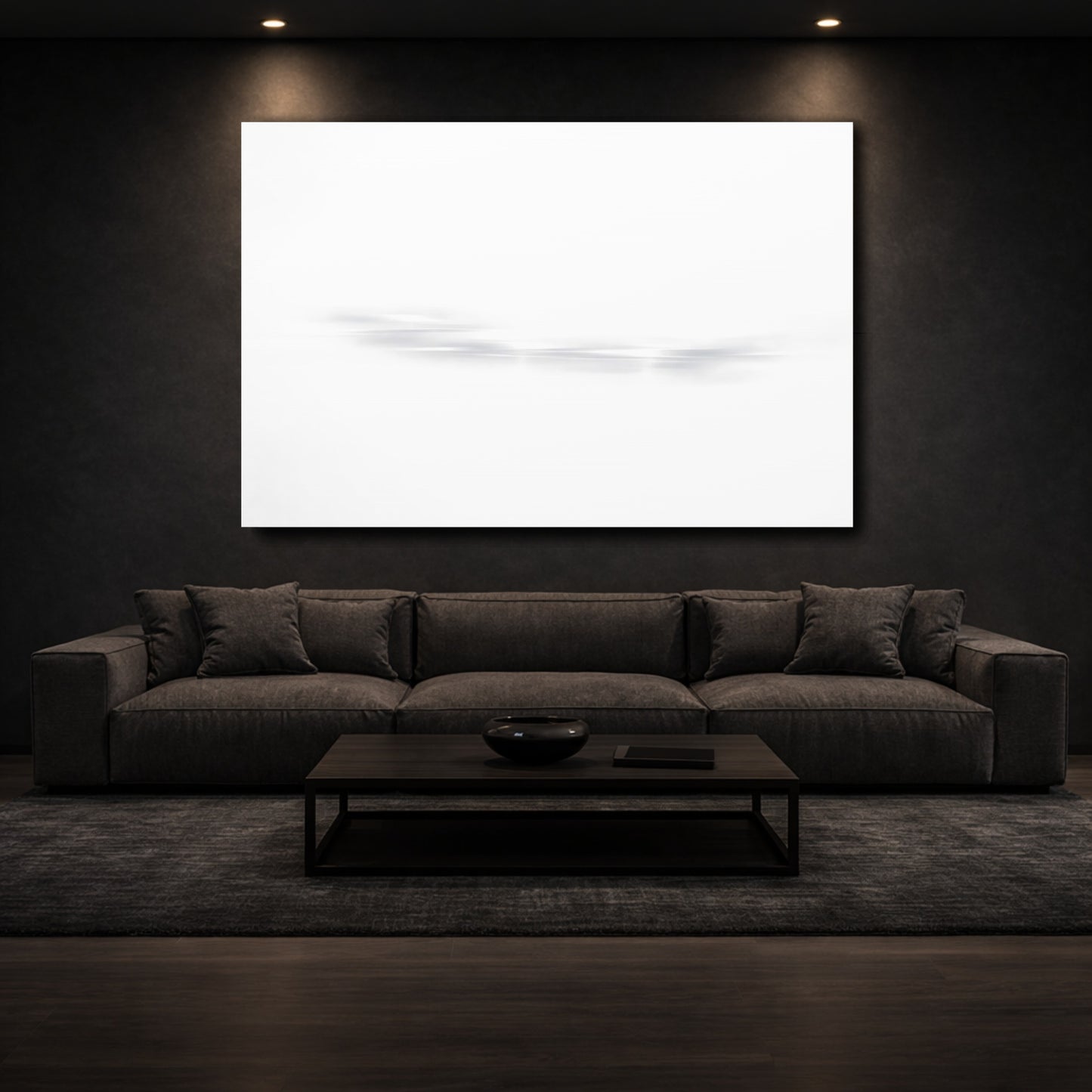 Mockup 2. Abstract Abstract Lines White And Grey shown as stretched canvas wall art