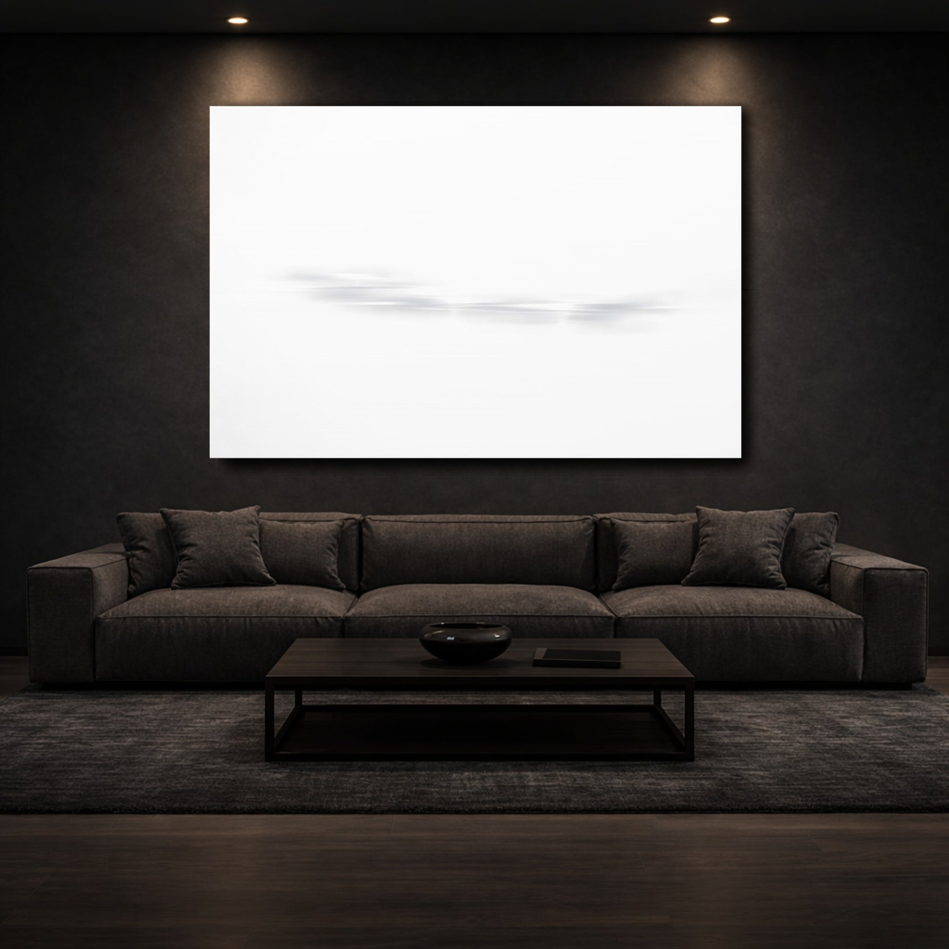 Mockup 2. Abstract Abstract Lines White And Grey shown as stretched canvas wall art