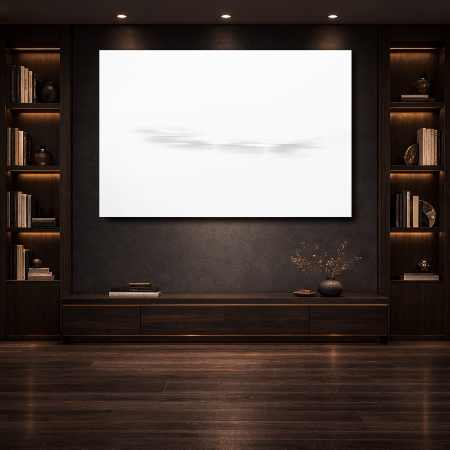 Mockup 3. Abstract Abstract Lines White And Grey shown as stretched canvas wall art