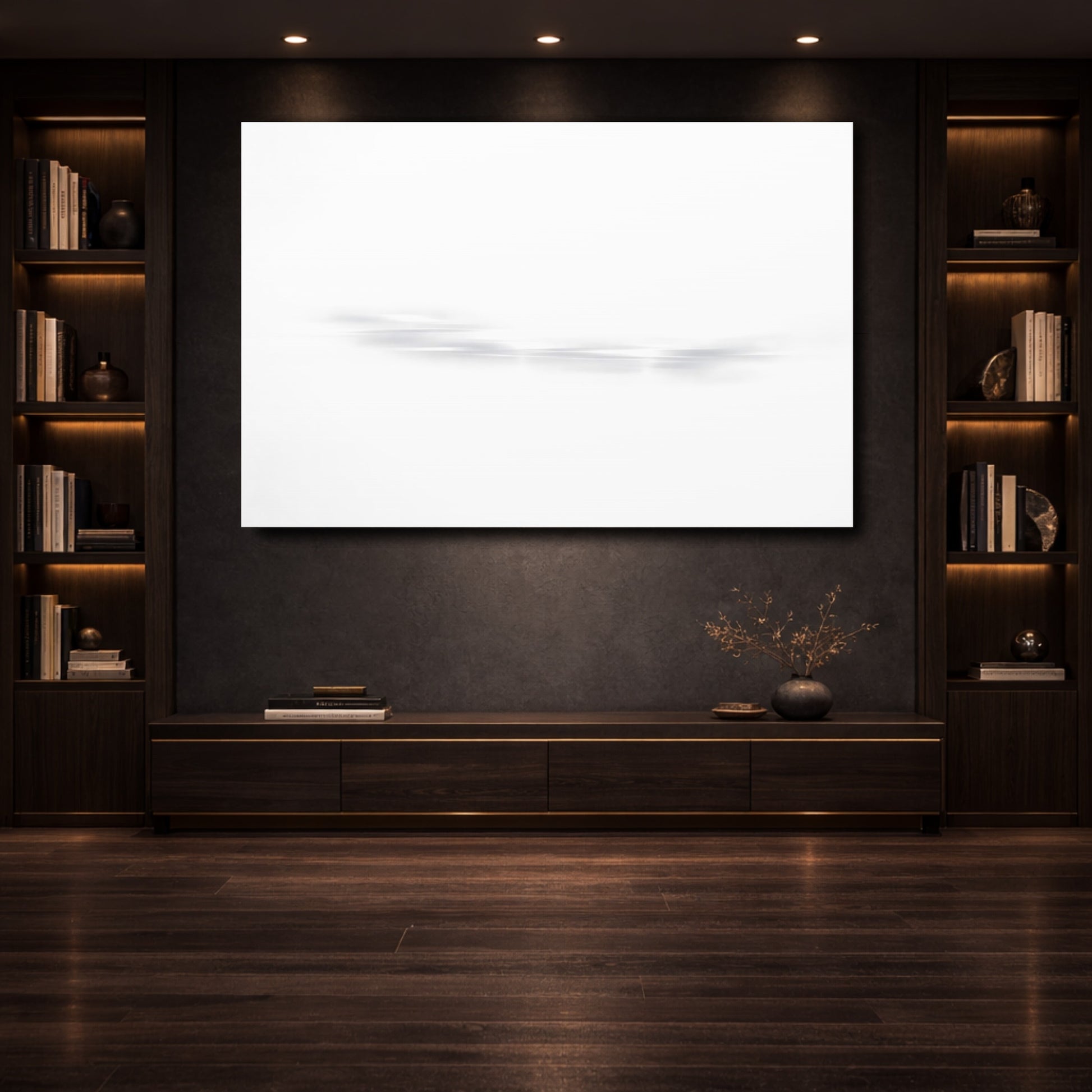 Mockup 3. Abstract Abstract Lines White And Grey shown as stretched canvas wall art