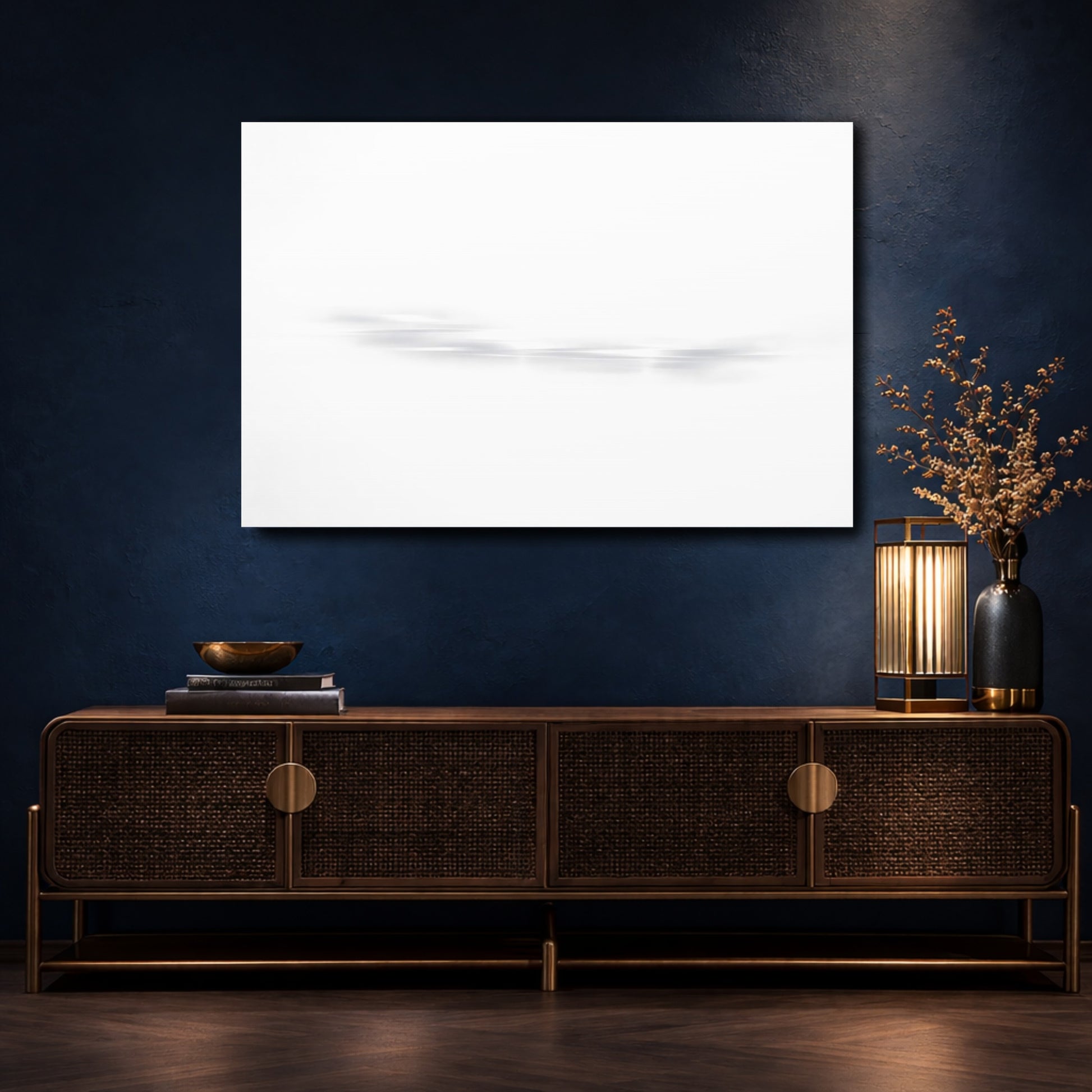 Mockup 4. Abstract Abstract Lines White And Grey shown as stretched canvas wall art