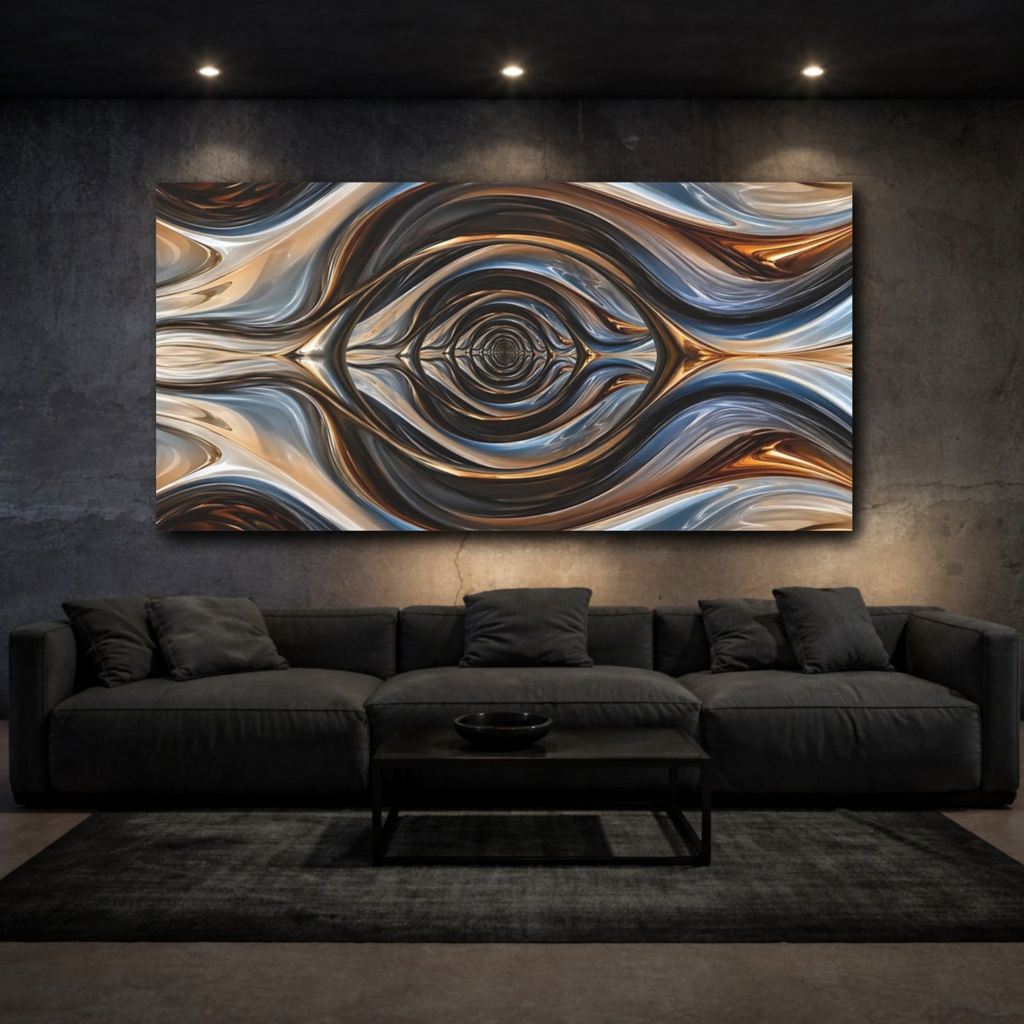 Mockup 2. Abstract Abstract Liquid Metallic Abstract Swirls shown as stretched canvas wall art