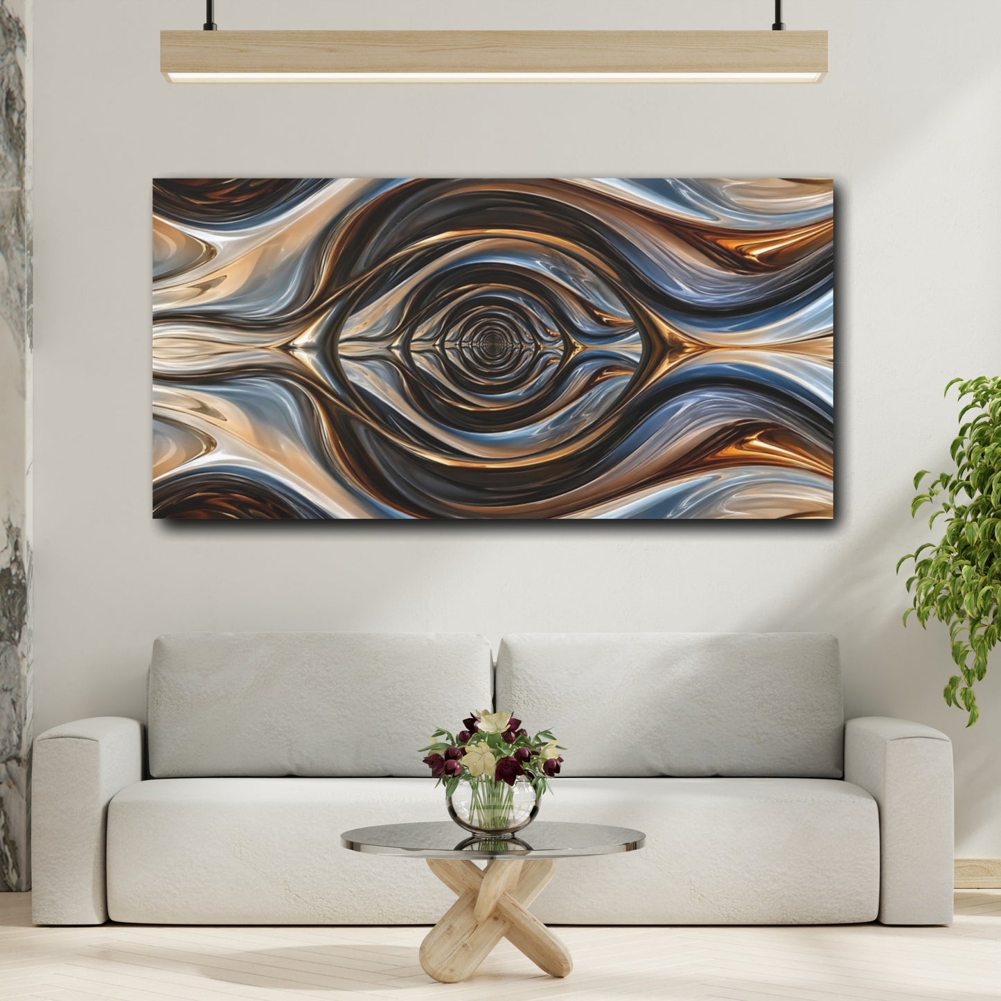 Mockup 3. Abstract Abstract Liquid Metallic Abstract Swirls shown as stretched canvas wall art