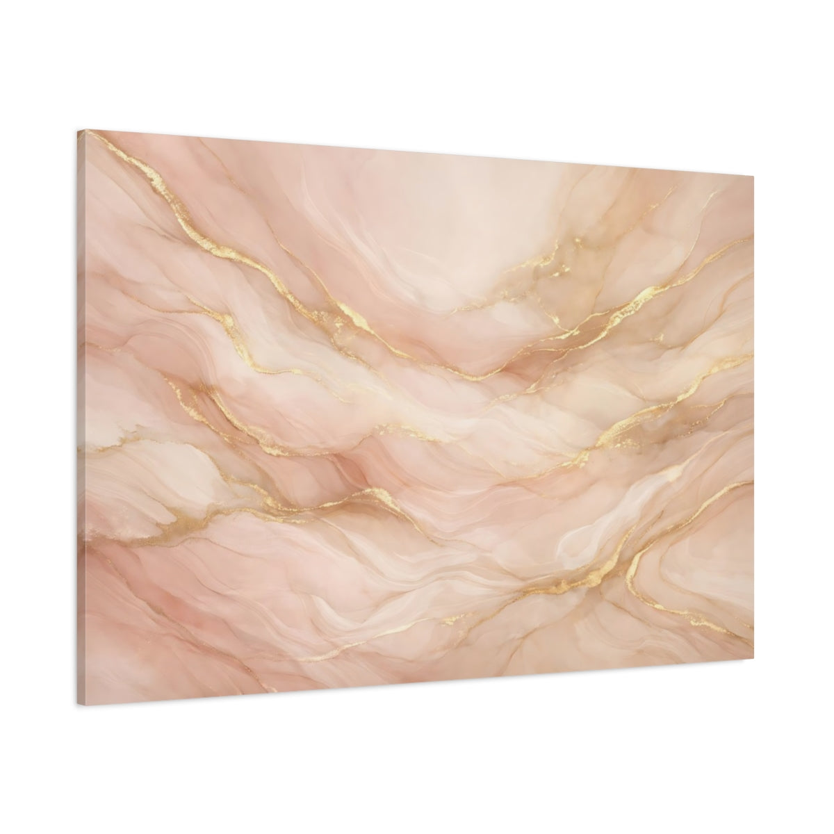 Main Mockup. Abstract Abstract Marble Pink And Gold shown as stretched canvas wall art