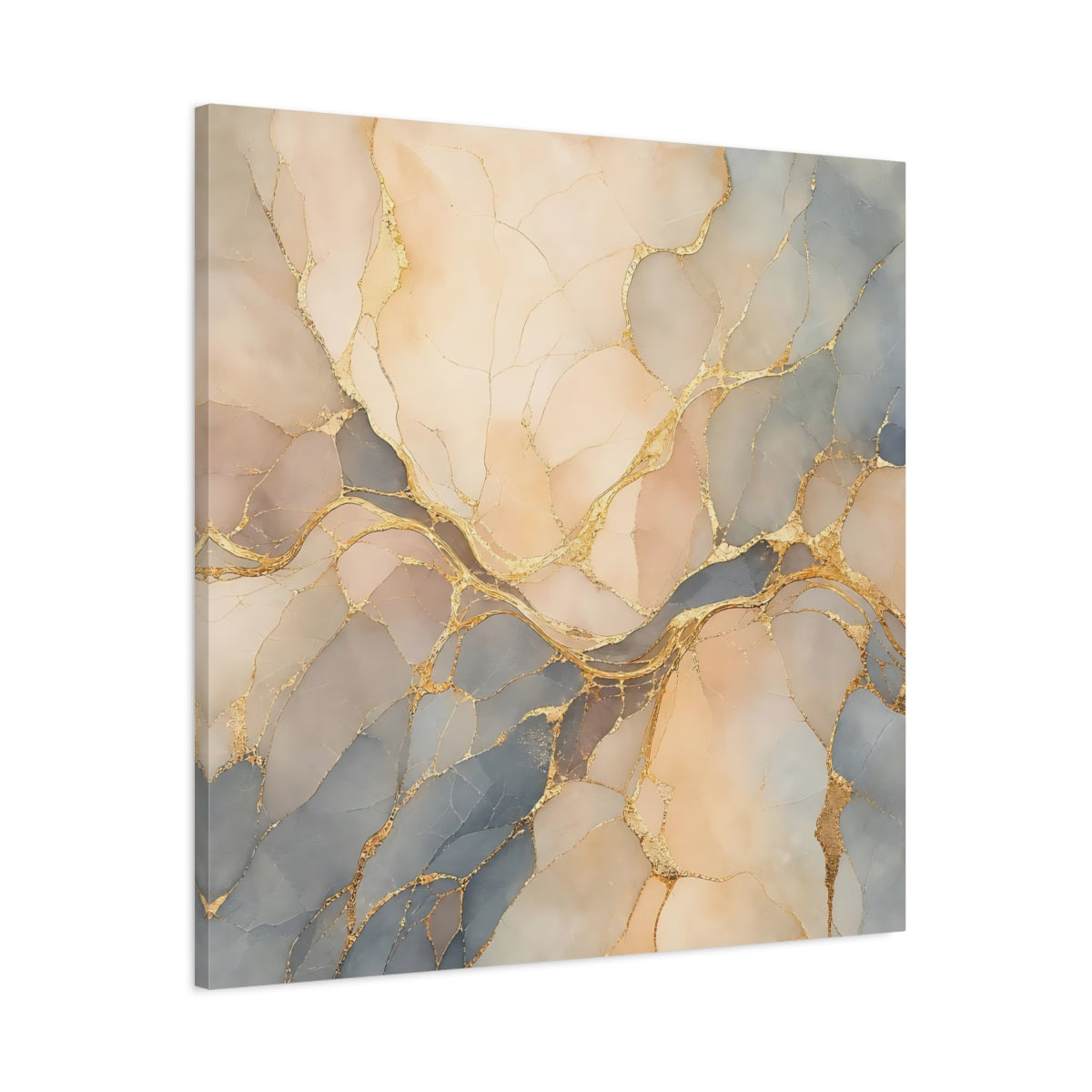 Main Mockup. Abstract Abstract Marble Soft Gold Marble shown as stretched canvas wall art