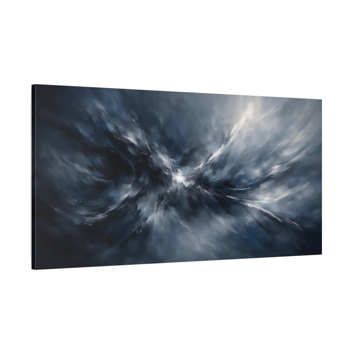 Main Mockup. Abstract Abstract Motion Blue Grey Abstract shown as stretched canvas wall art