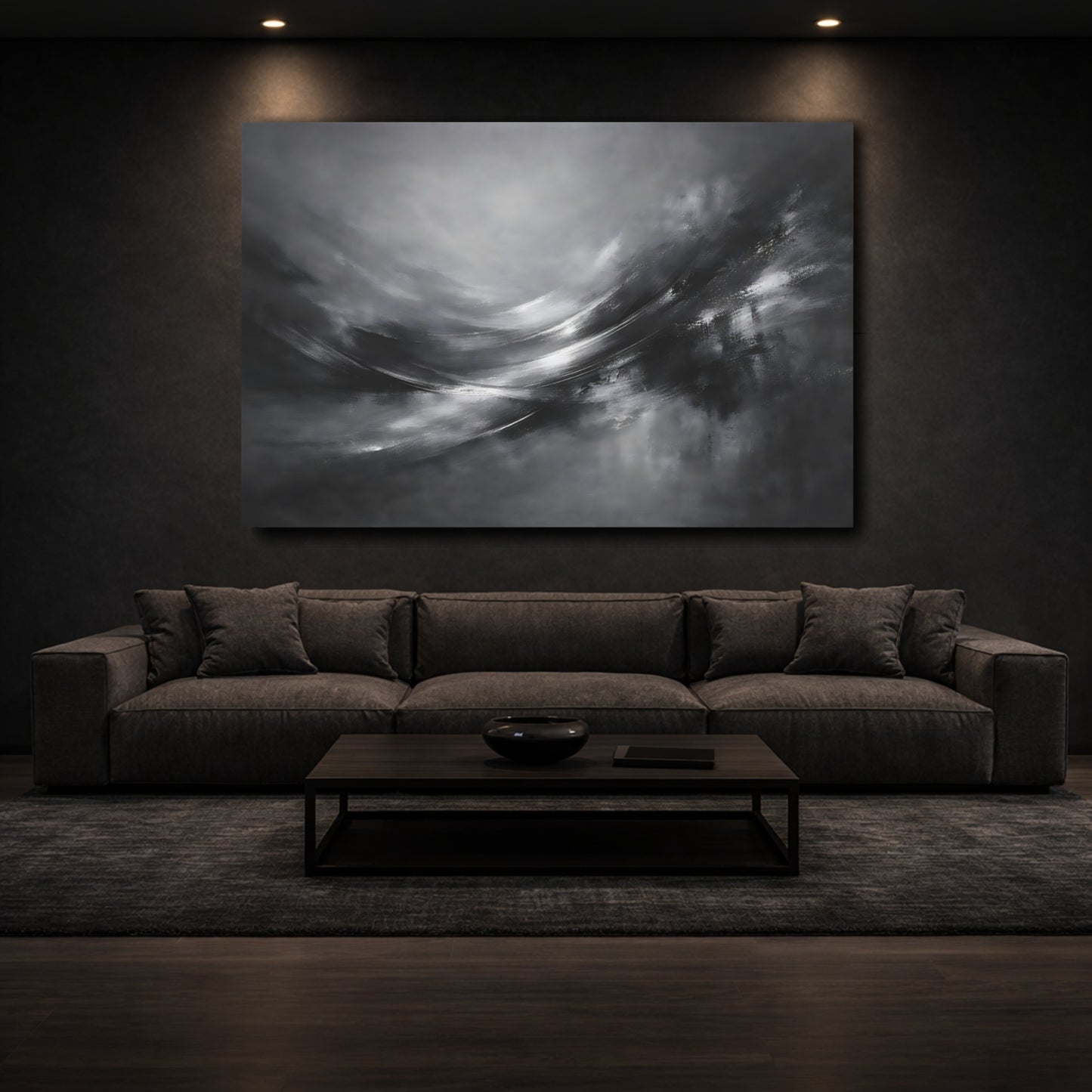 Mockup 2. Abstract Abstract Motion Monochrome Abstract shown as stretched canvas wall art