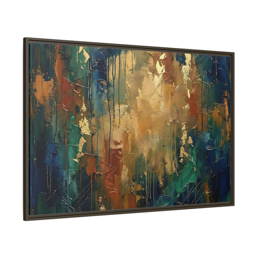 Main Mockup. Abstract Abstract Painting Blue Green Gold Abstract shown as stretched canvas wall art