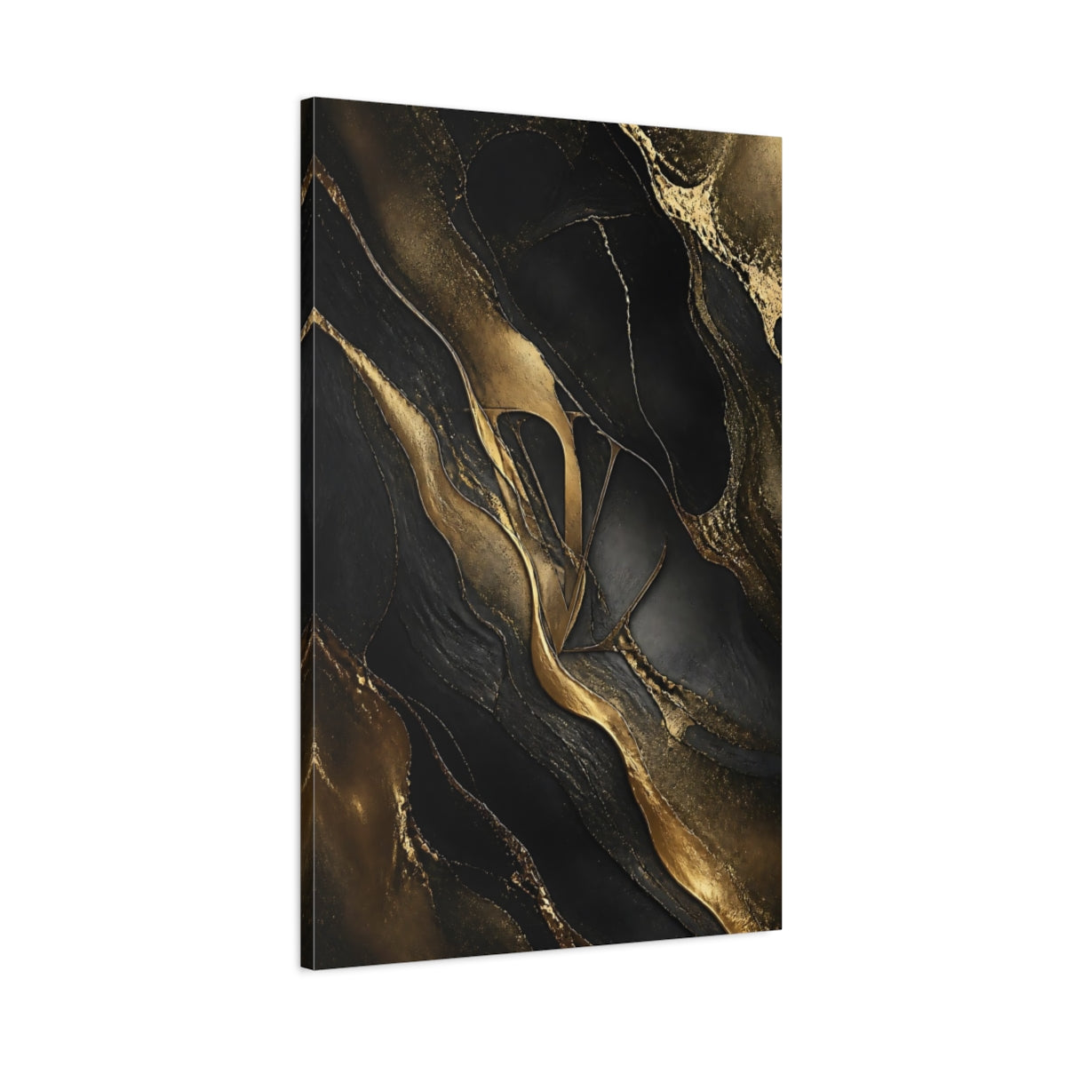 Main Mockup. Abstract Abstract Pattern Black And Gold shown as stretched canvas wall art