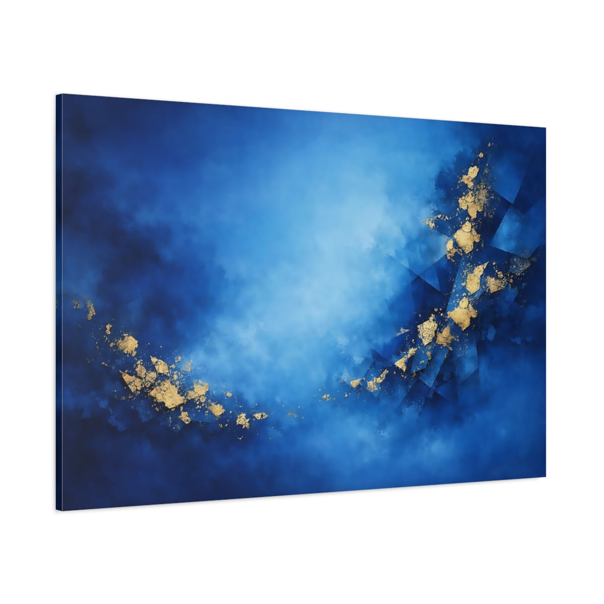 Main Mockup. Abstract Abstract Pattern Blue And Gold shown as stretched canvas wall art