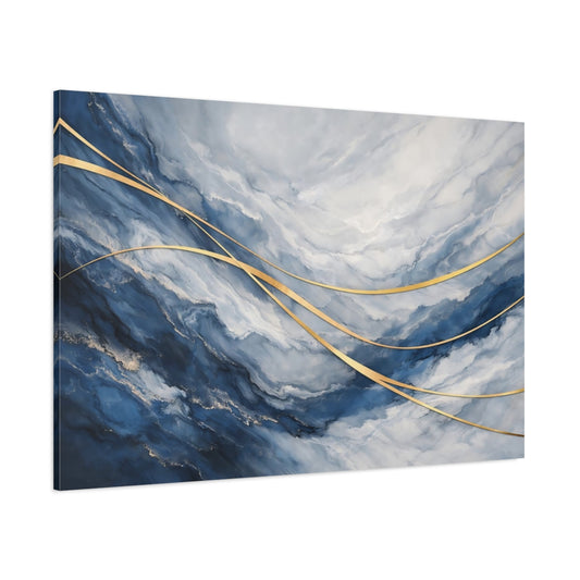 Main Mockup. Abstract Abstract Pattern Blue And Gold shown as stretched canvas wall art