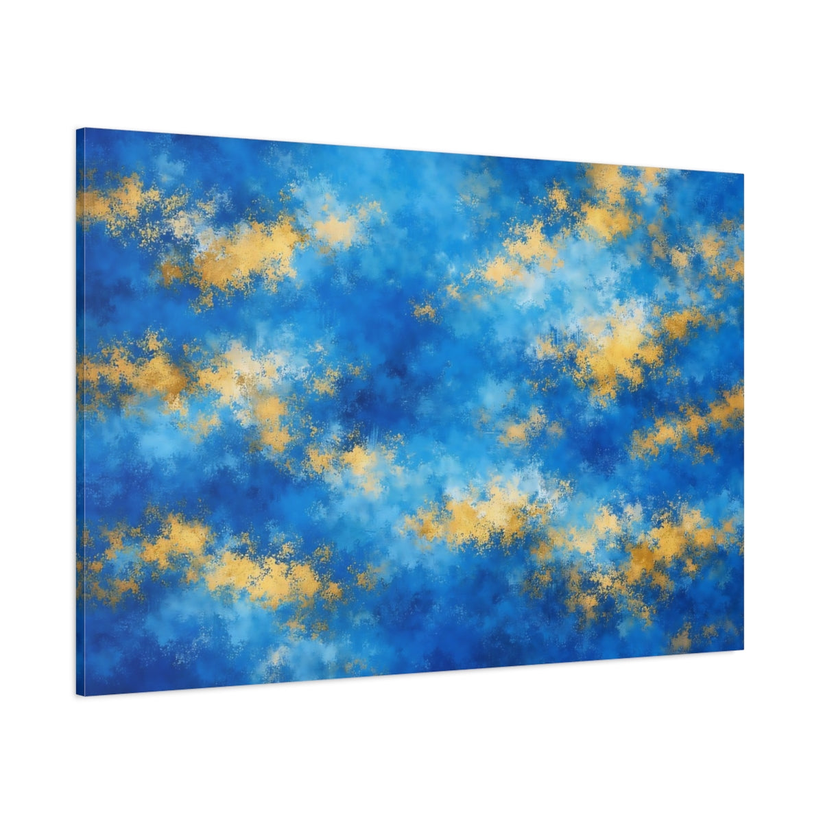 Main Mockup. Abstract Abstract Pattern Blue Gold Abstract shown as stretched canvas wall art