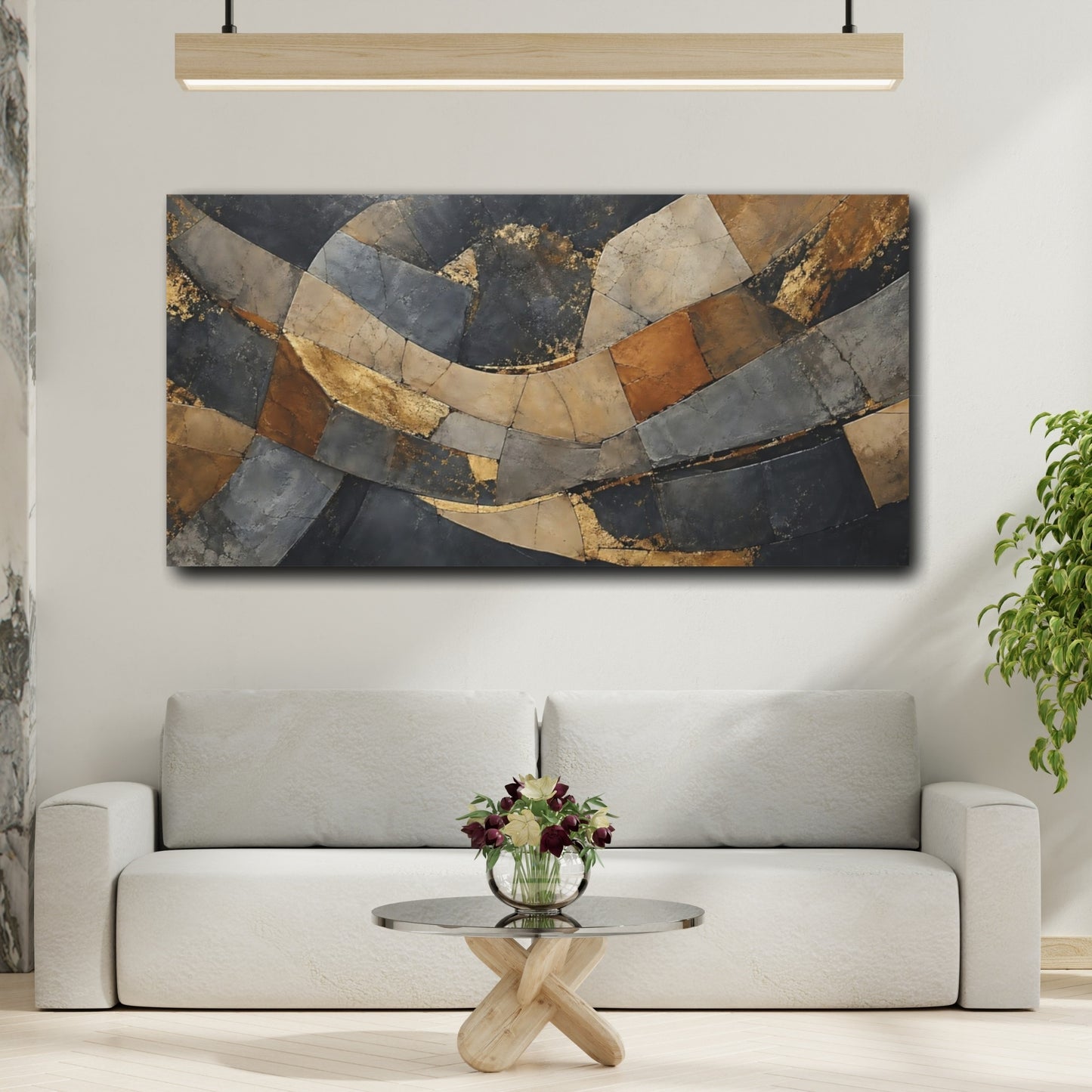 Mockup 3. Abstract Abstract Pattern Gold And Black Abstract shown as stretched canvas wall art