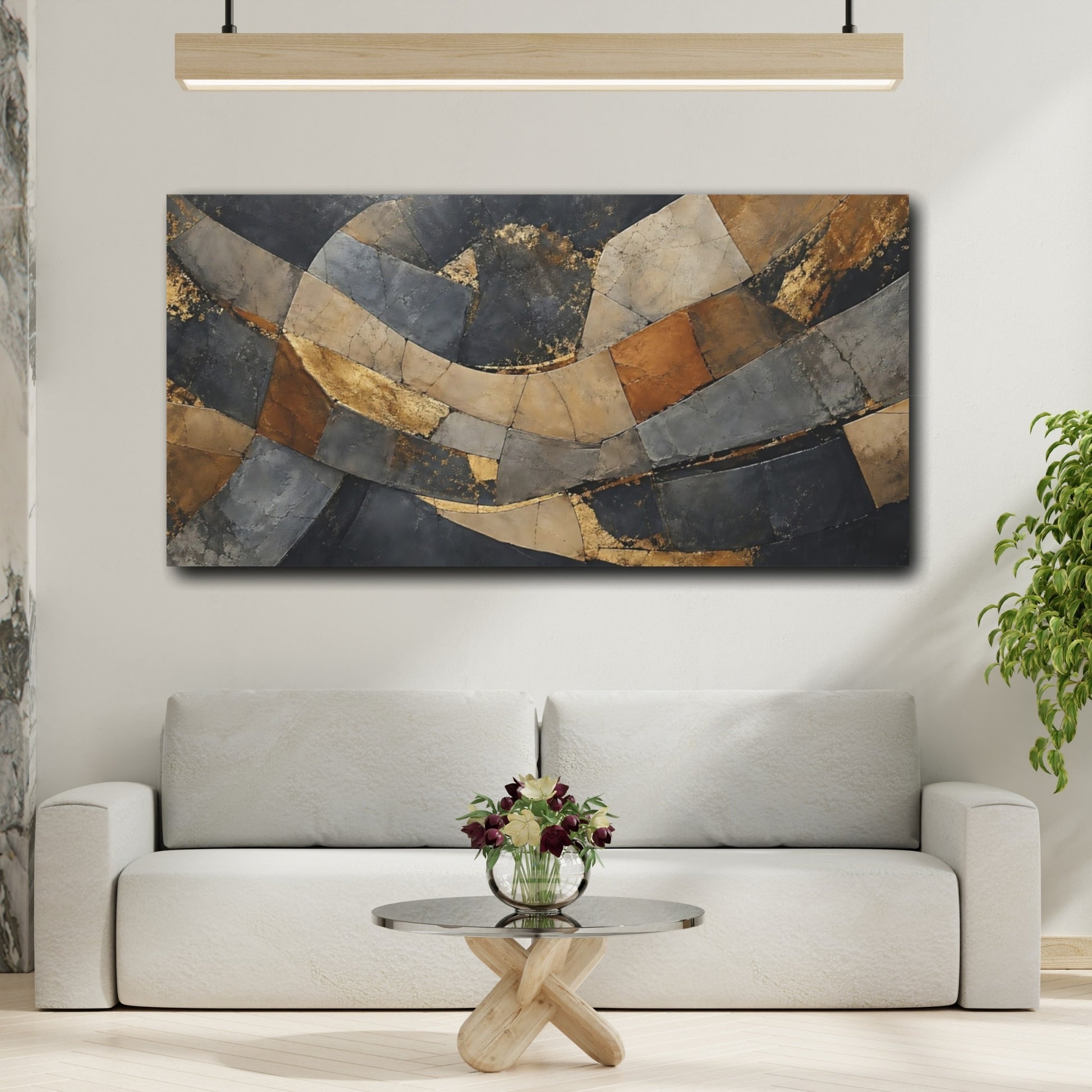 Mockup 3. Abstract Abstract Pattern Gold And Black Abstract shown as stretched canvas wall art