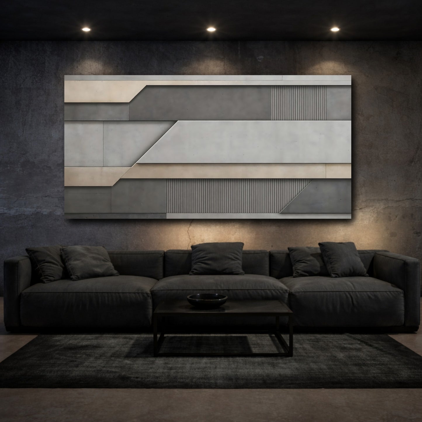 Mockup 2. Abstract Abstract Pattern Grey And Beige Abstract shown as stretched canvas wall art