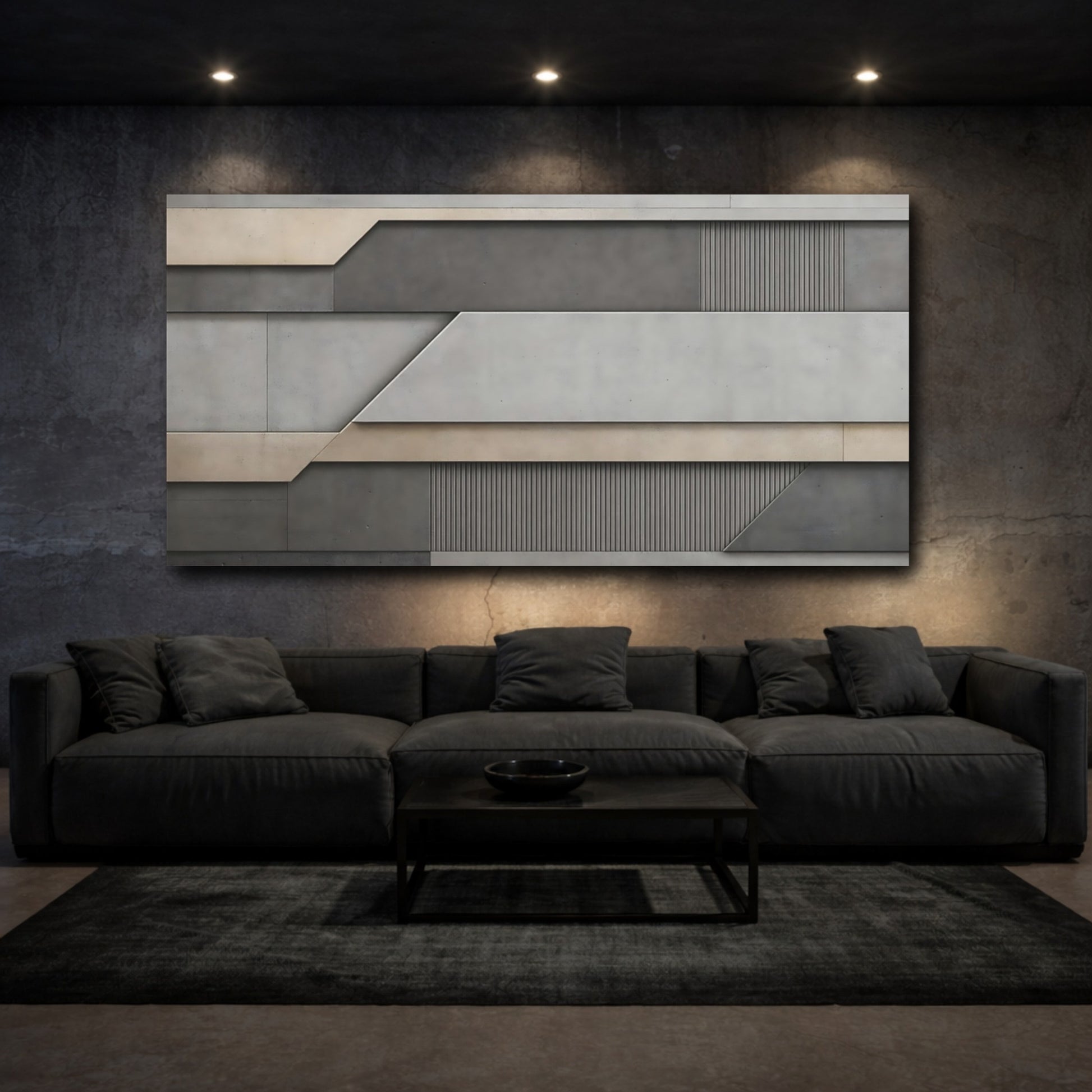 Mockup 2. Abstract Abstract Pattern Grey And Beige Abstract shown as stretched canvas wall art