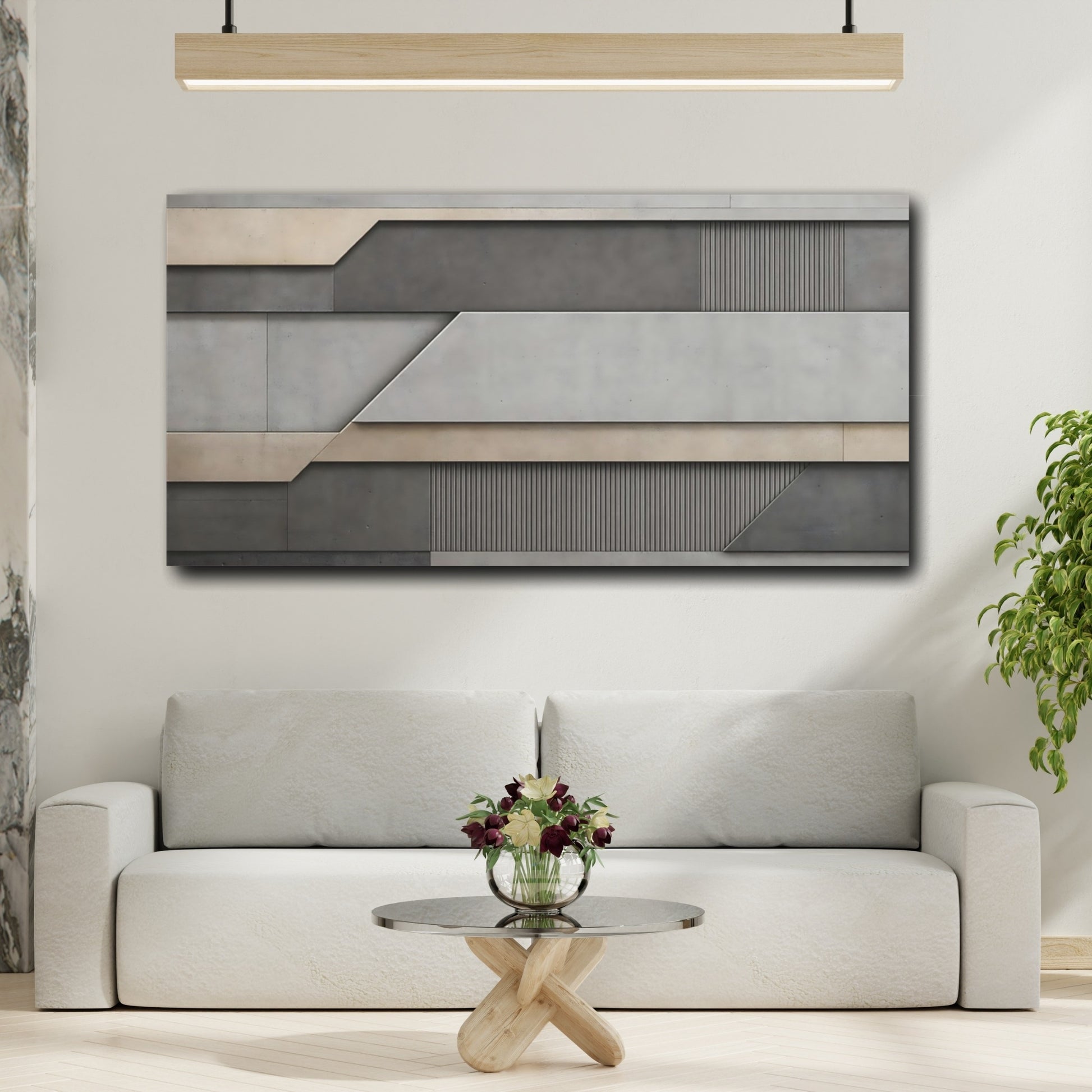 Mockup 3. Abstract Abstract Pattern Grey And Beige Abstract shown as stretched canvas wall art