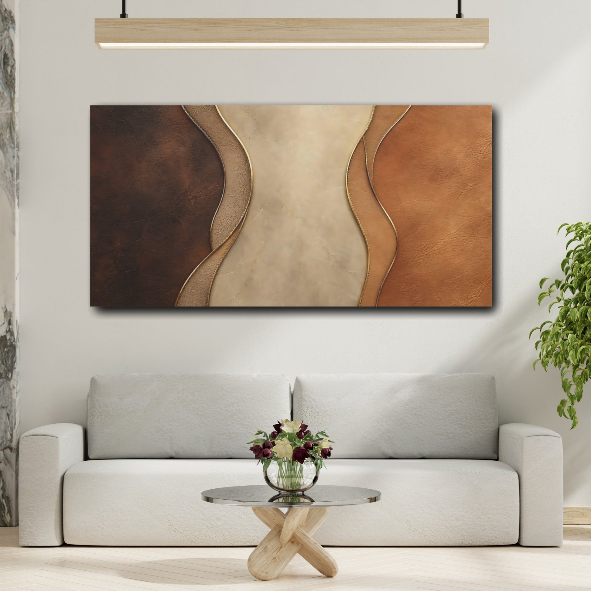 Mockup 3. Abstract Abstract Patterns Brown And Gold shown as stretched canvas wall art