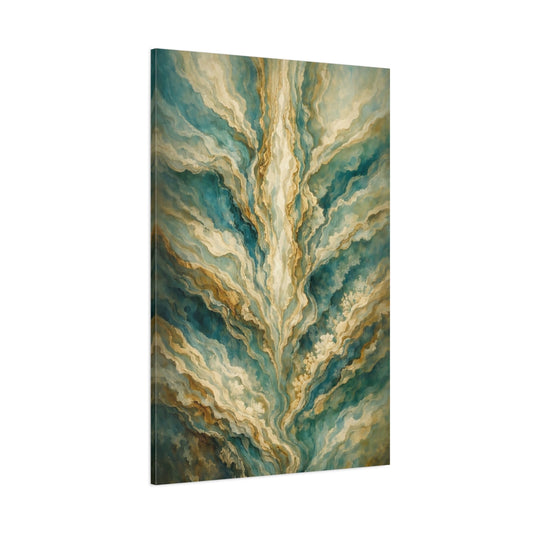Main Mockup. Abstract Abstract Patterns Teal Gold Abstract shown as stretched canvas wall art