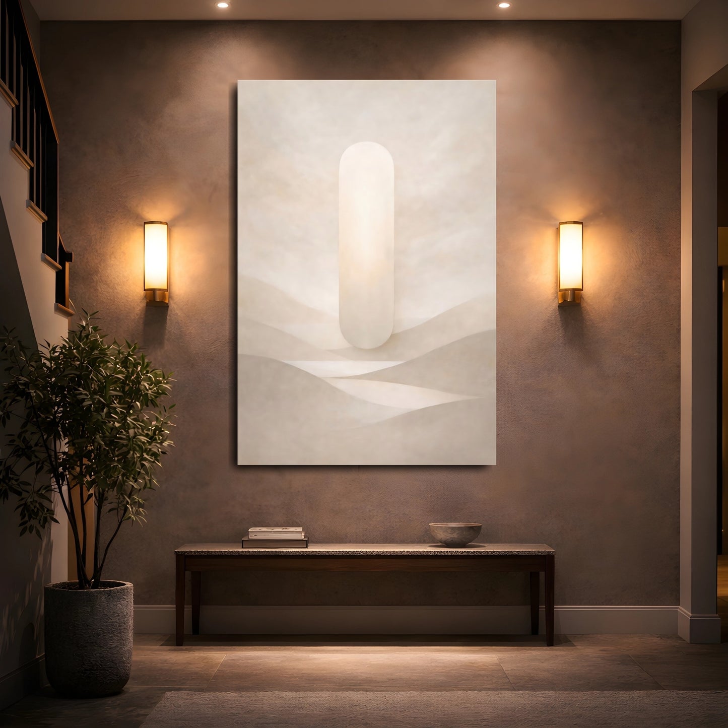 Abstract Abstract Pillar Beige Abstract shown as front canvas room wall art