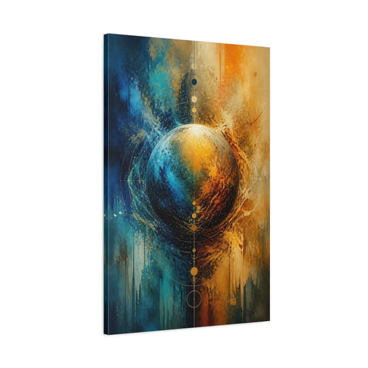 Main Mockup. Abstract Abstract Planet Blue And Gold shown as stretched canvas wall art