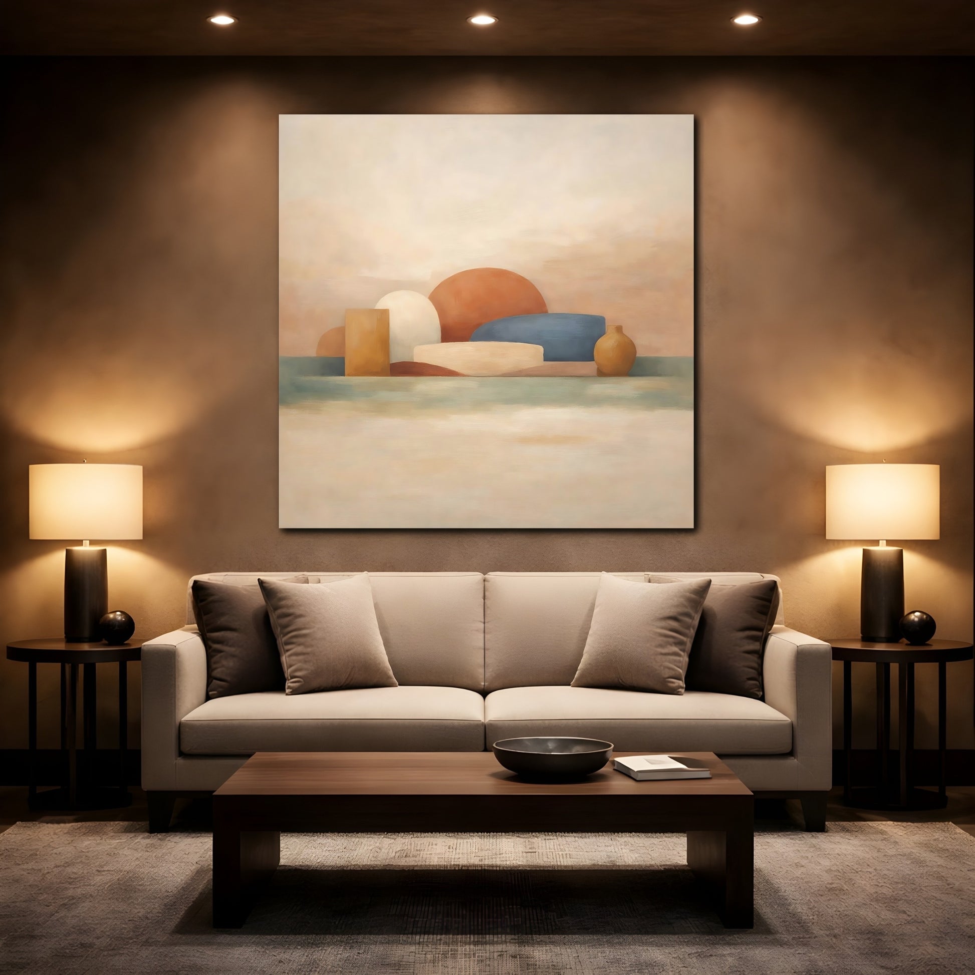 Mockup 2. Abstract Abstract Shapes Abstract Earth Tones shown as stretched canvas wall art