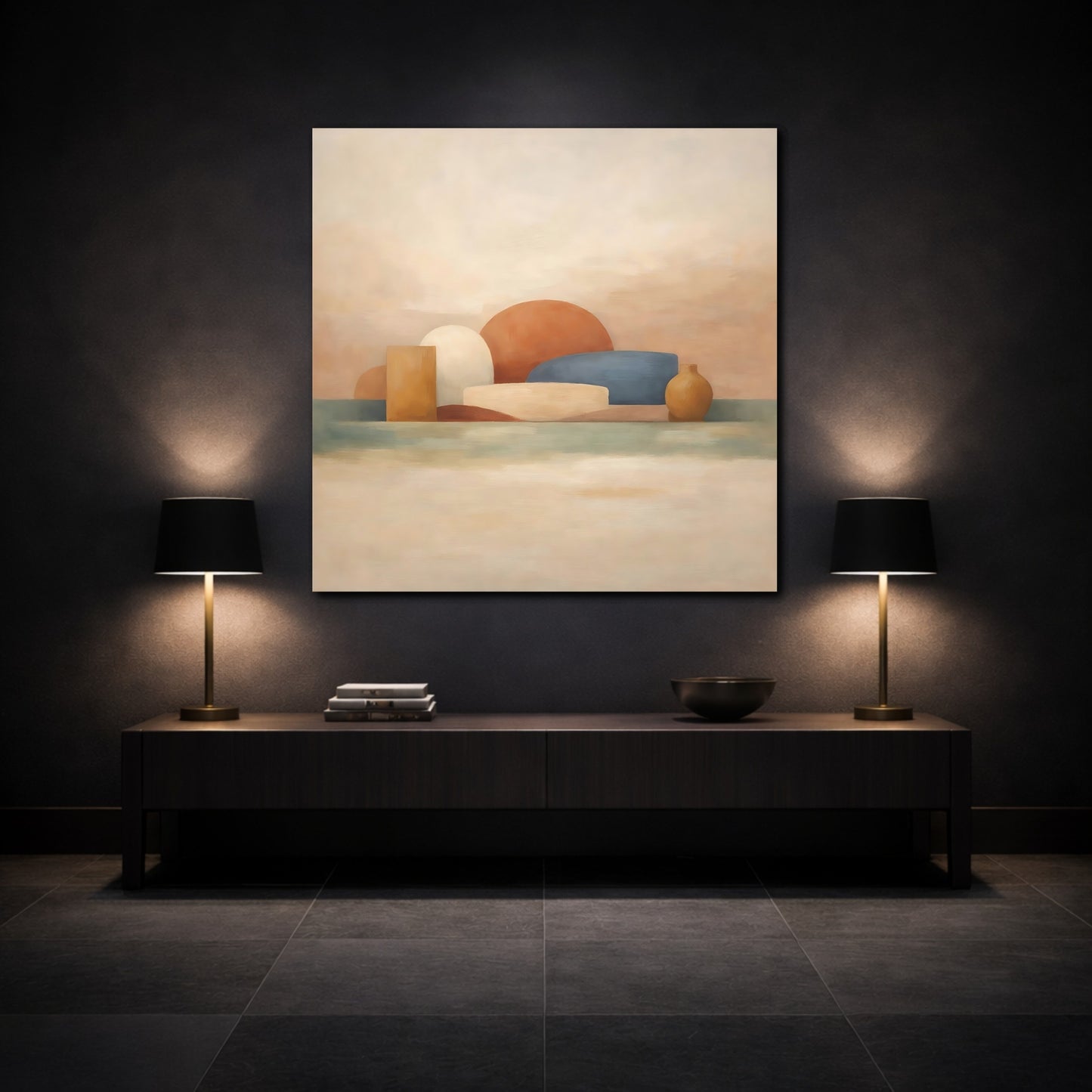 Mockup 3. Abstract Abstract Shapes Abstract Earth Tones shown as stretched canvas wall art