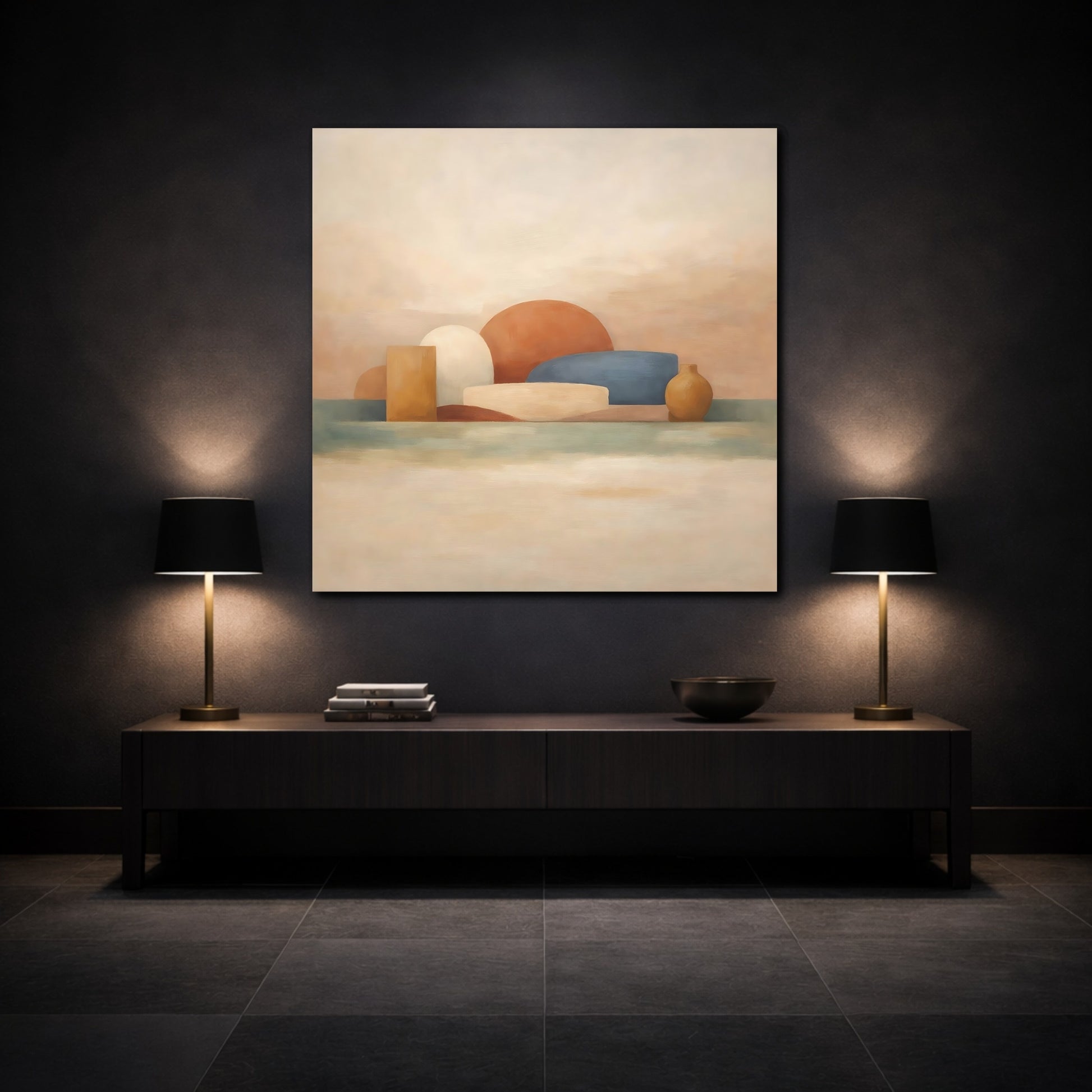 Mockup 3. Abstract Abstract Shapes Abstract Earth Tones shown as stretched canvas wall art