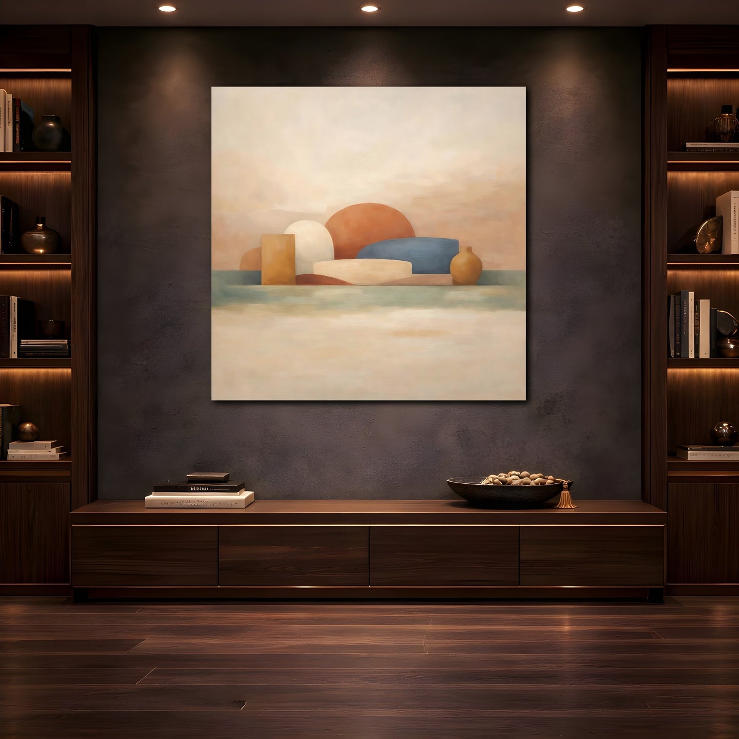 Mockup 4. Abstract Abstract Shapes Abstract Earth Tones shown as stretched canvas wall art