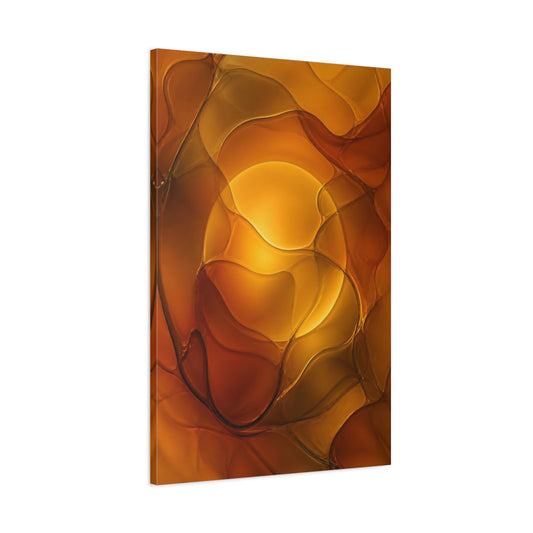 Main Mockup. Abstract Abstract Shapes Amber And Orange shown as stretched canvas wall art