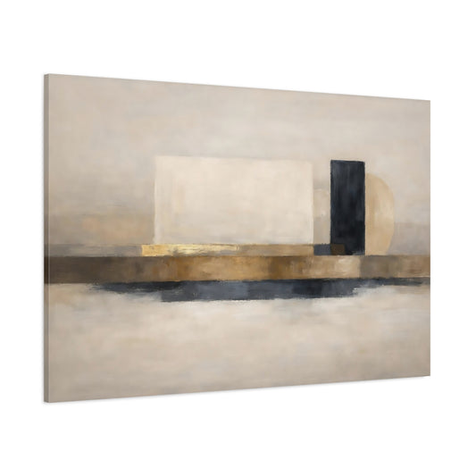 Main Mockup. Abstract Abstract Shapes Beige Gold Abstract shown as stretched canvas wall art
