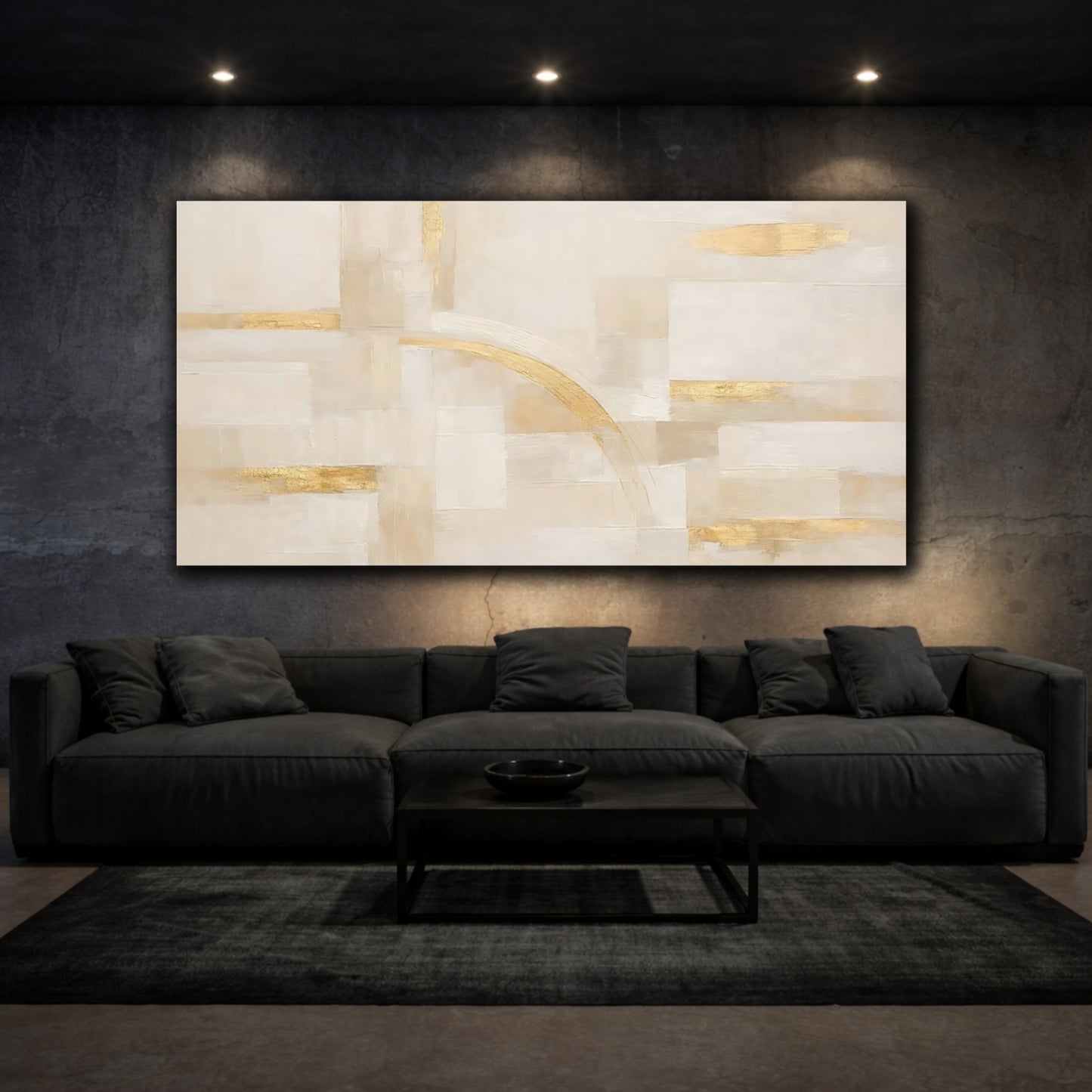 Mockup 2. Abstract Abstract Shapes Beige Gold Abstract shown as stretched canvas wall art