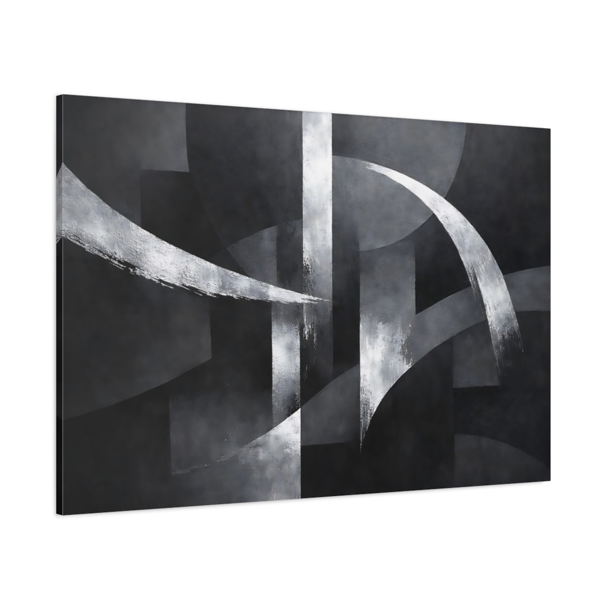 Main Mockup. Abstract Abstract Shapes Black And White shown as stretched canvas wall art