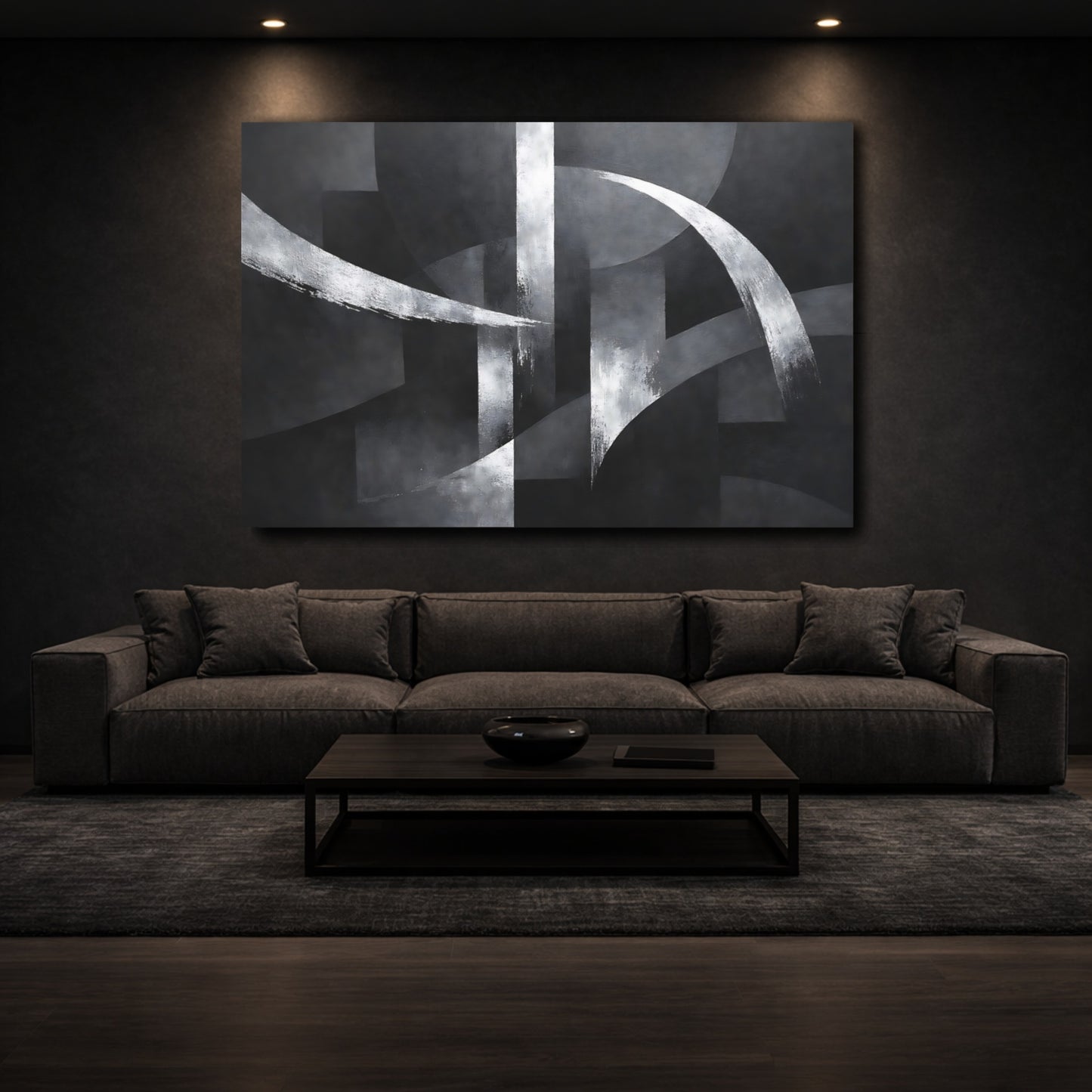Mockup 2. Abstract Abstract Shapes Black And White shown as stretched canvas wall art