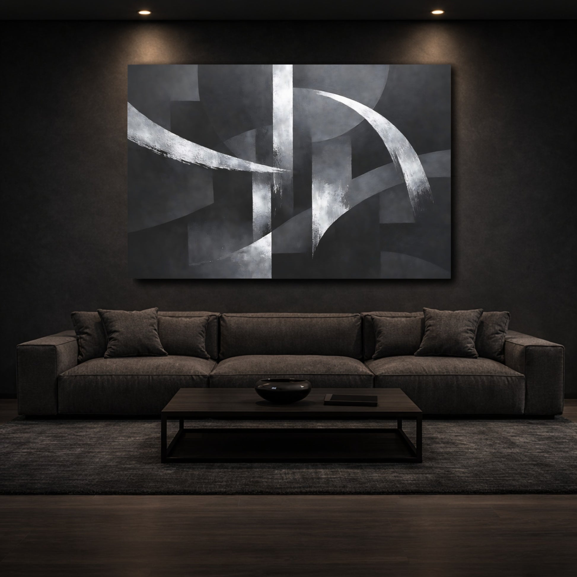 Mockup 2. Abstract Abstract Shapes Black And White shown as stretched canvas wall art