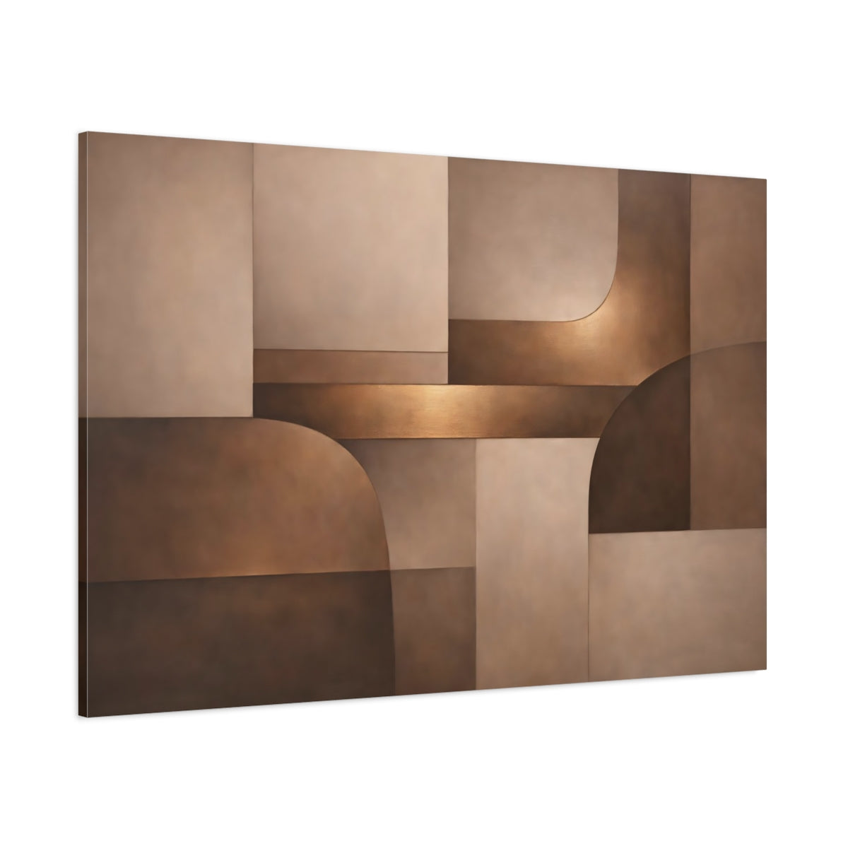 Main Mockup. Abstract Abstract Shapes Brown And Bronze shown as stretched canvas wall art