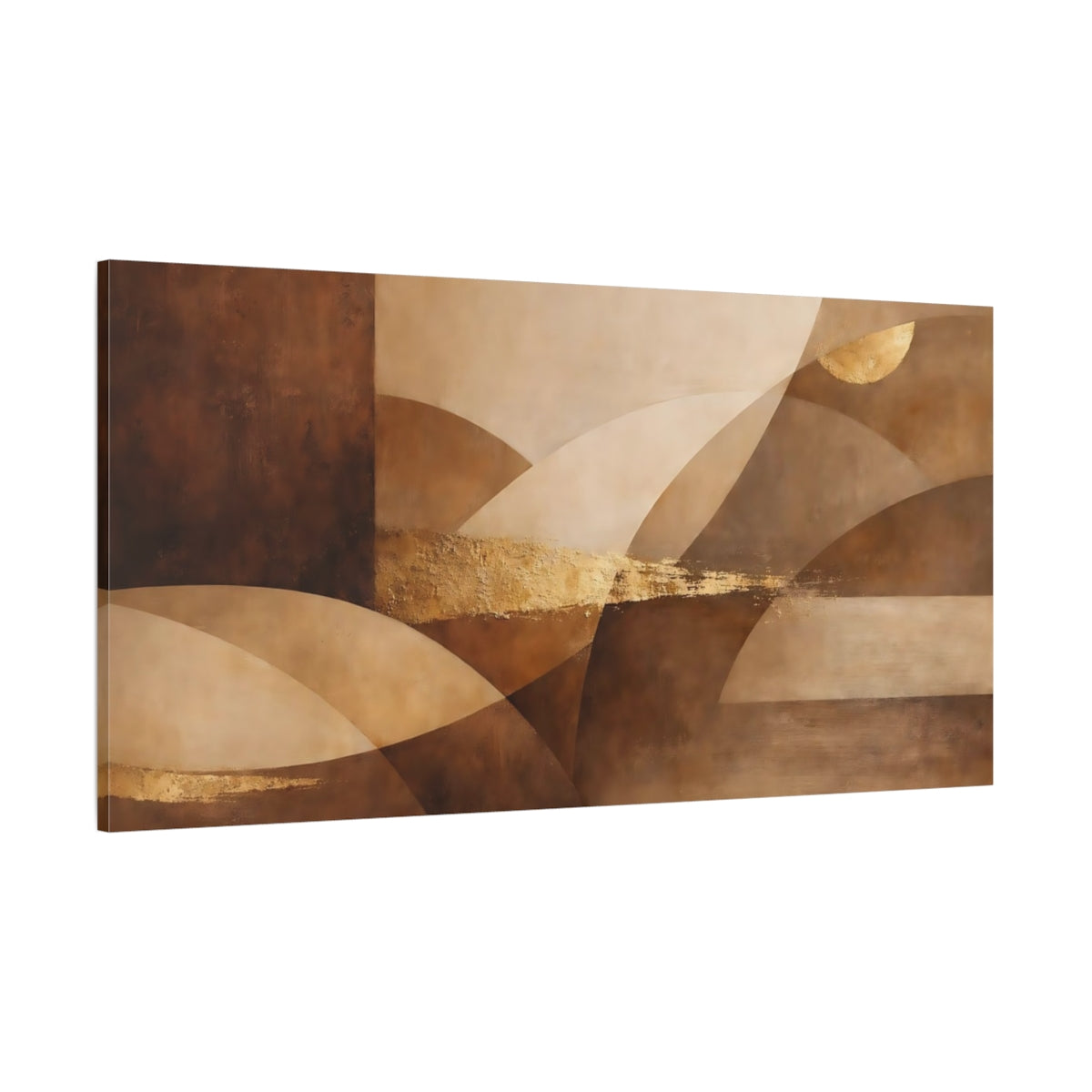 Main Mockup. Abstract Abstract Shapes Brown Gold Abstract shown as stretched canvas wall art