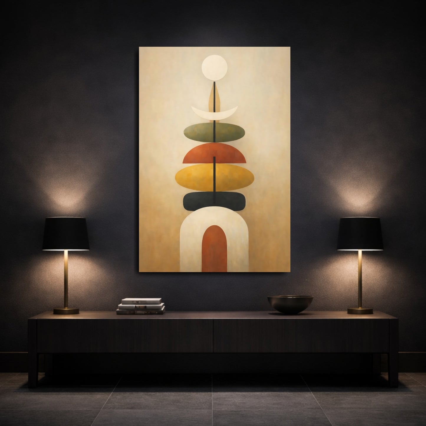 Mockup 2. Abstract Abstract Shapes Earth Tone Abstract shown as stretched canvas wall art