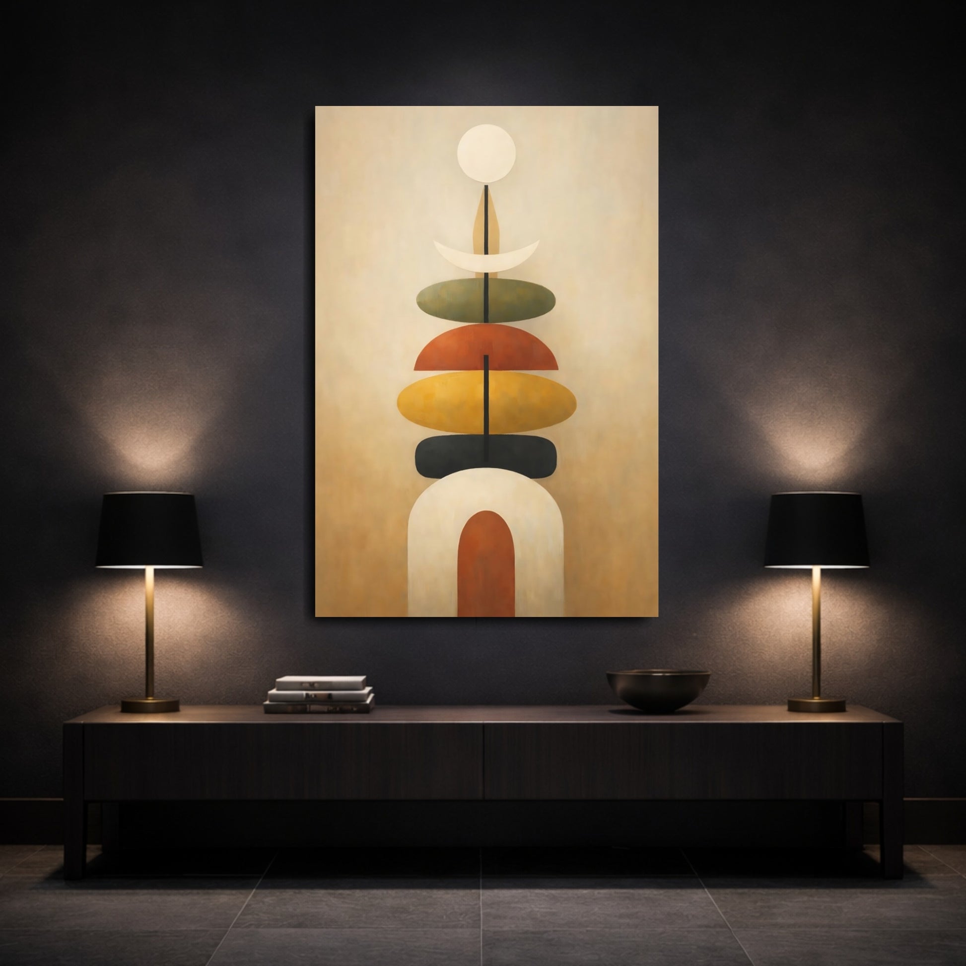 Mockup 2. Abstract Abstract Shapes Earth Tone Abstract shown as stretched canvas wall art