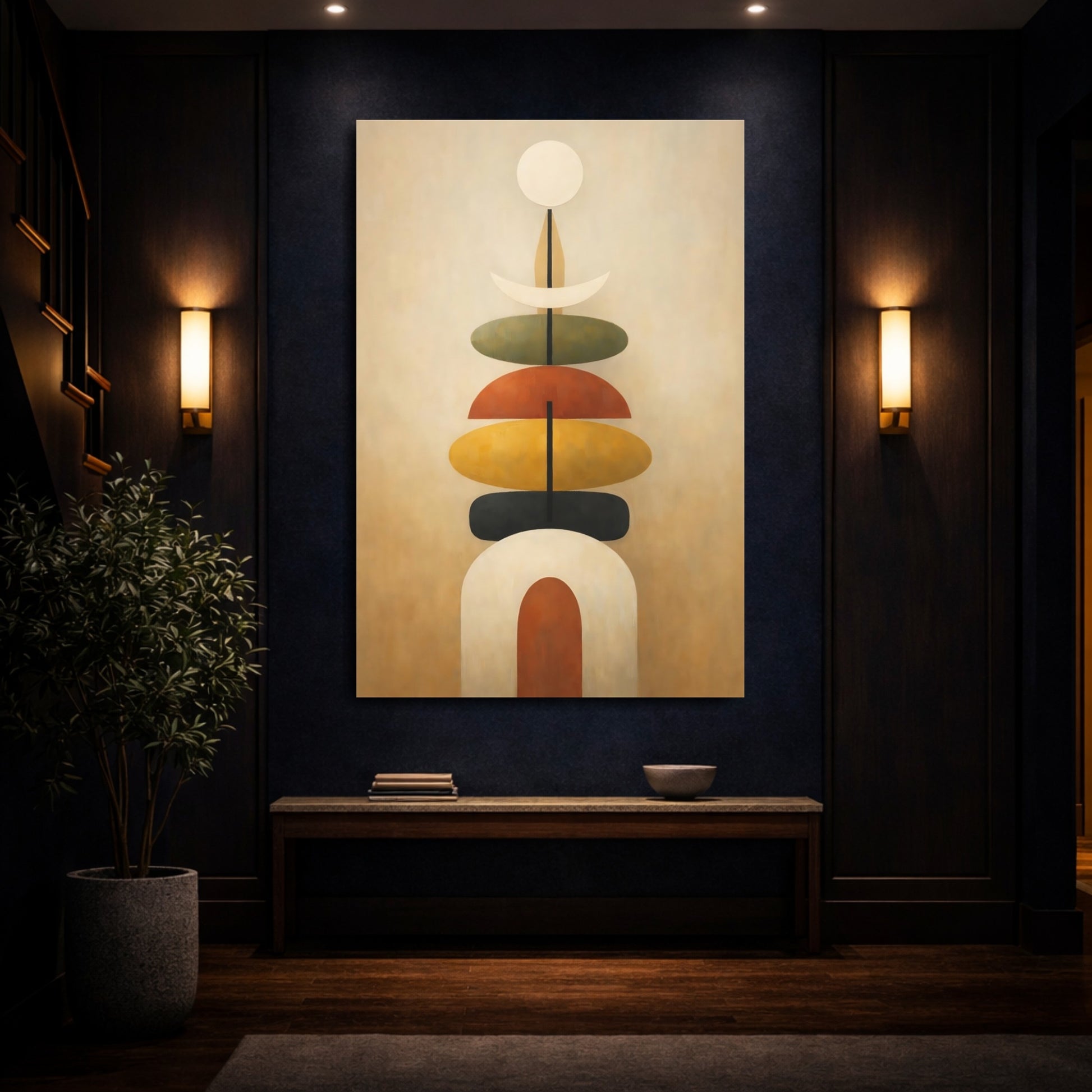 Mockup 3. Abstract Abstract Shapes Earth Tone Abstract shown as stretched canvas wall art