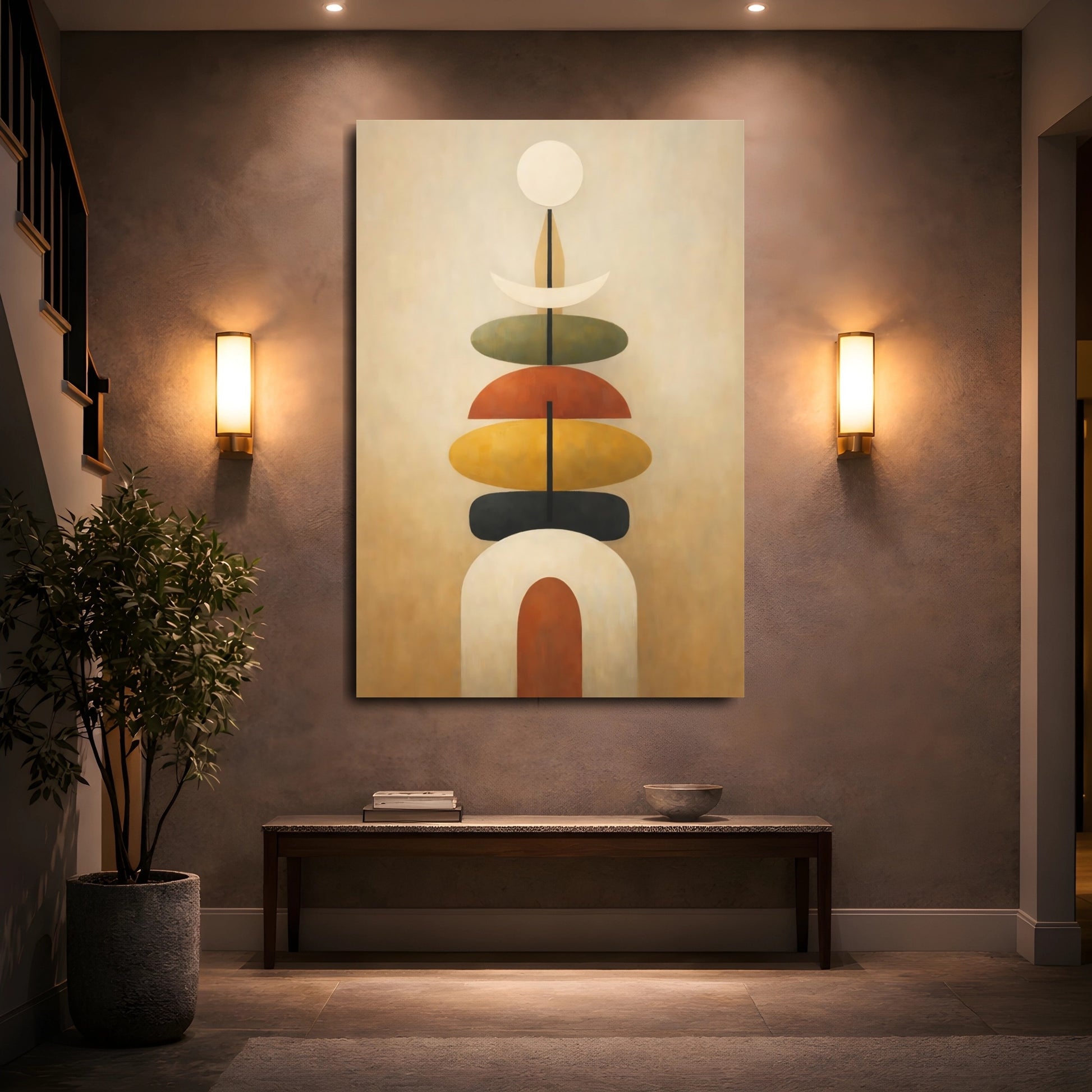 Mockup 4. Abstract Abstract Shapes Earth Tone Abstract shown as stretched canvas wall art