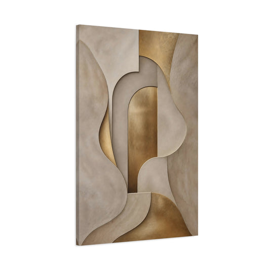 Main Mockup. Abstract Abstract Shapes Gold And Beige shown as stretched canvas wall art