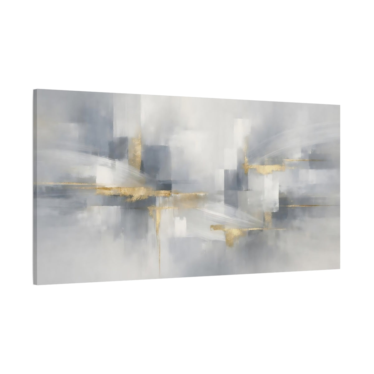 Main Mockup. Abstract Abstract Shapes Gray Gold Abstract shown as stretched canvas wall art