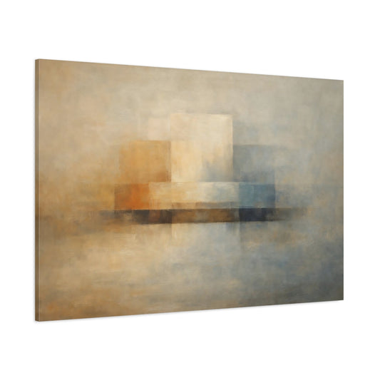 Main Mockup. Abstract Abstract Shapes Muted Beige Blue shown as stretched canvas wall art