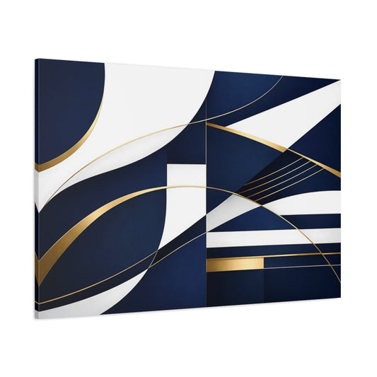 Main Mockup. Abstract Abstract Shapes Navy Blue Gold shown as stretched canvas wall art