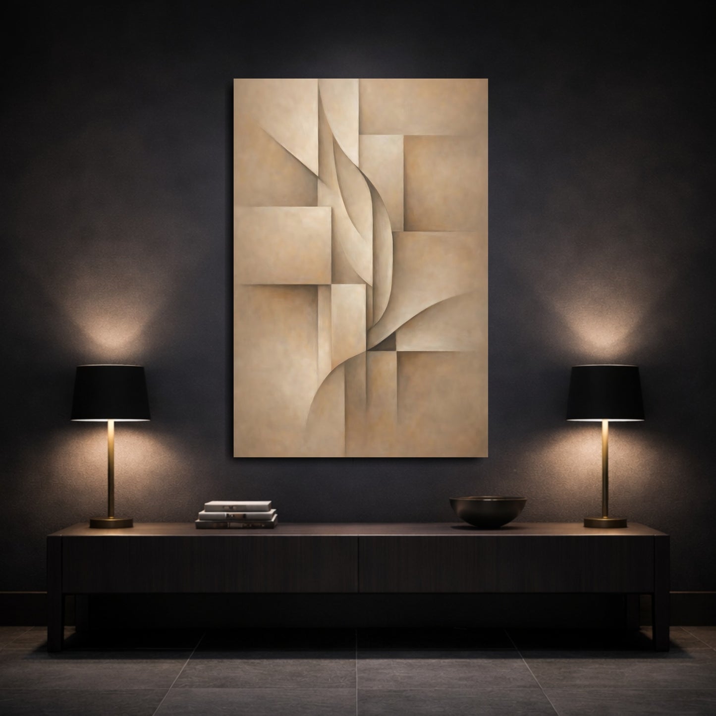 Mockup 2. Abstract Abstract Shapes Neutral Abstract shown as stretched canvas wall art