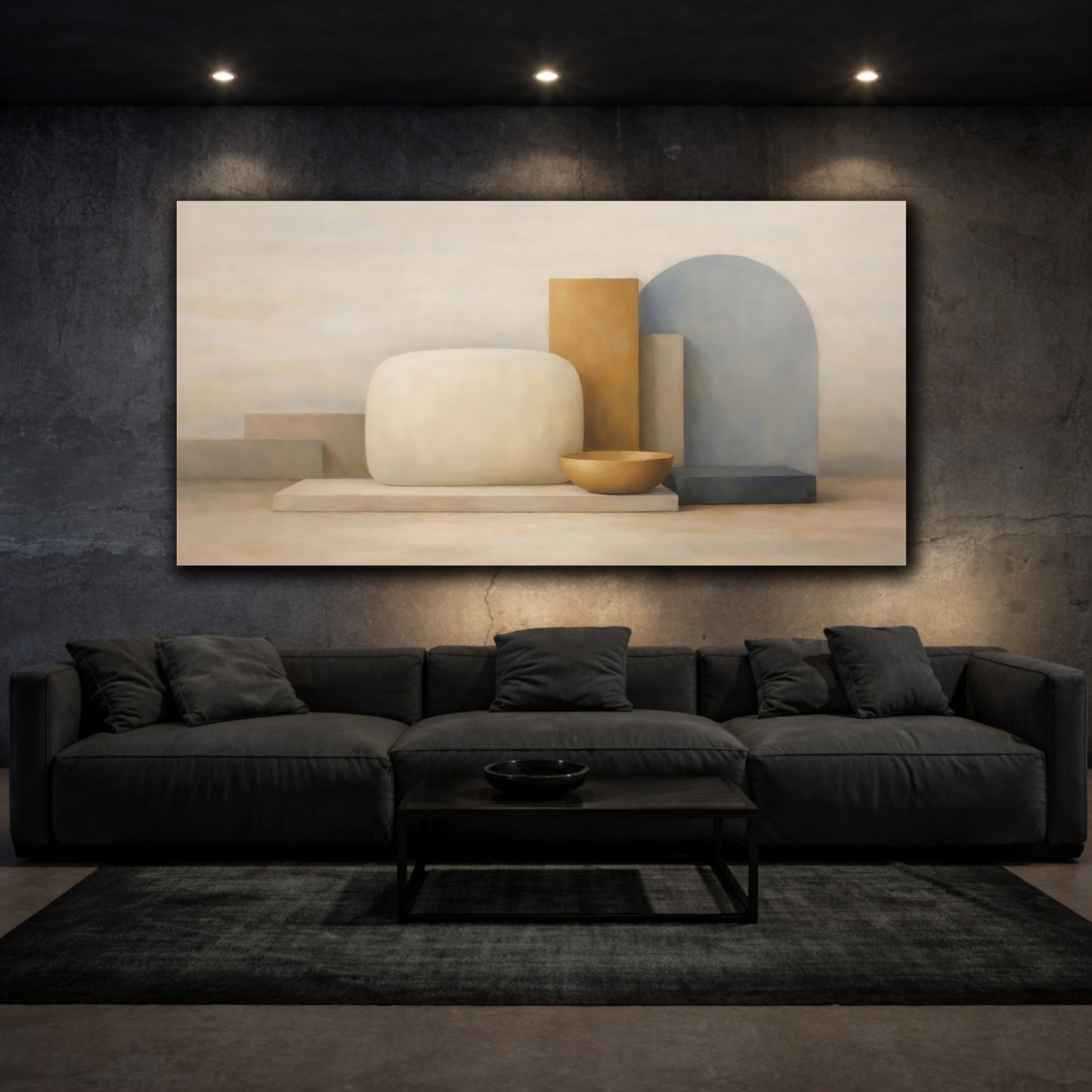 Mockup 2. Abstract Abstract Shapes Neutral Abstract shown as stretched canvas wall art