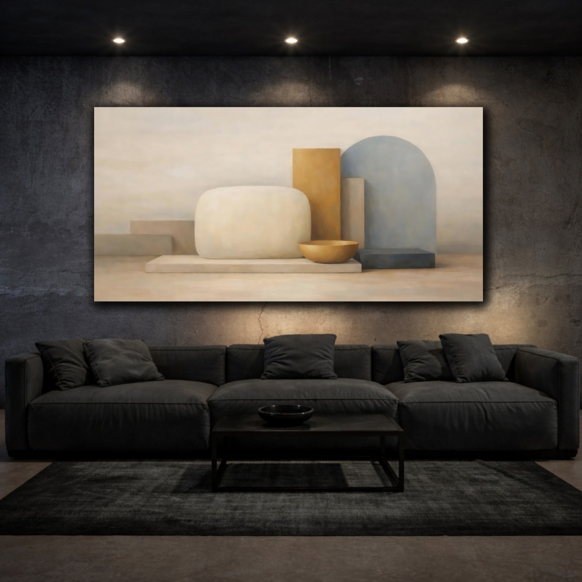 Mockup 2. Abstract Abstract Shapes Neutral Abstract shown as stretched canvas wall art